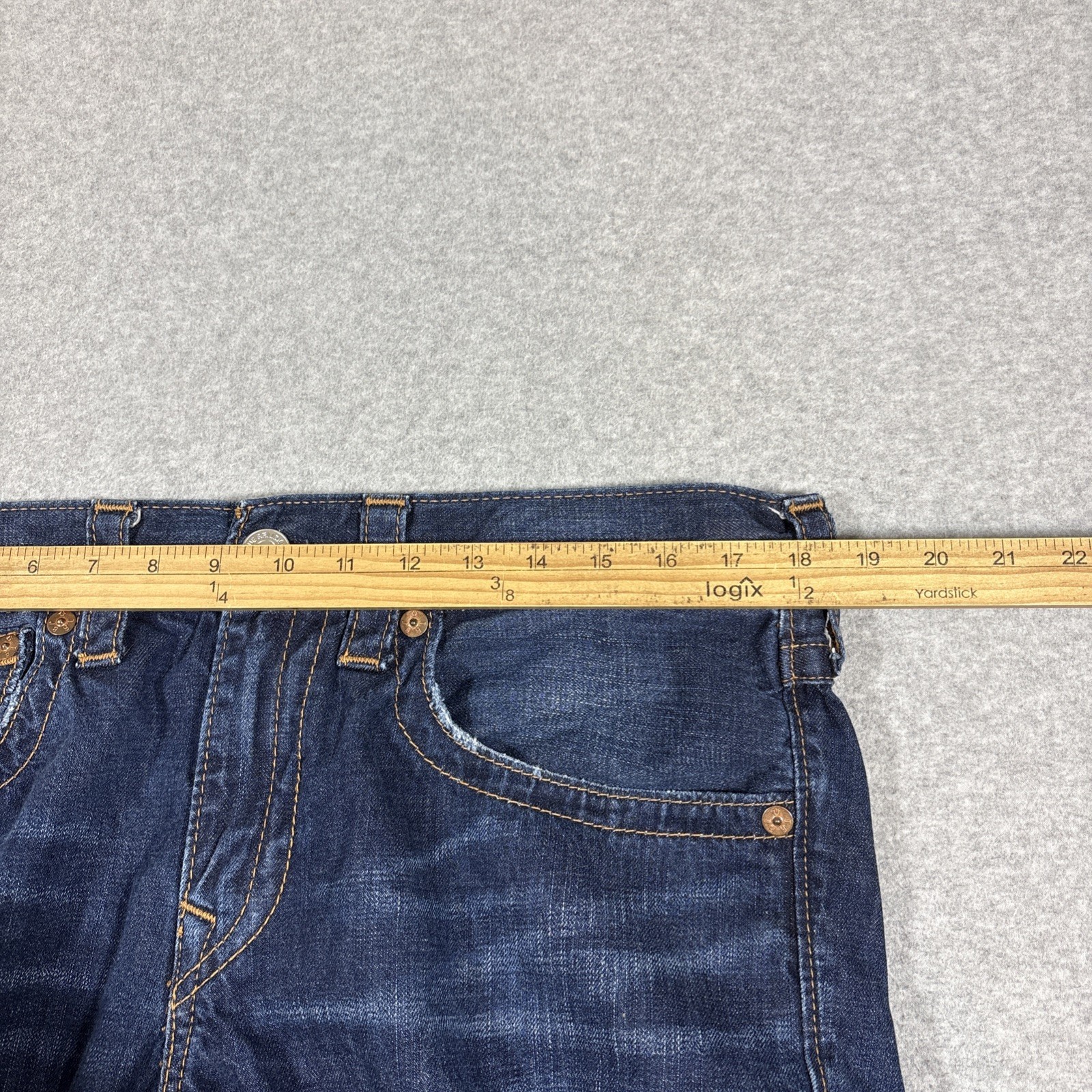 TRUE RELIGION Men’s Sz 34 Bootcut Flap Pocket 100% Cotton Blue Jeans