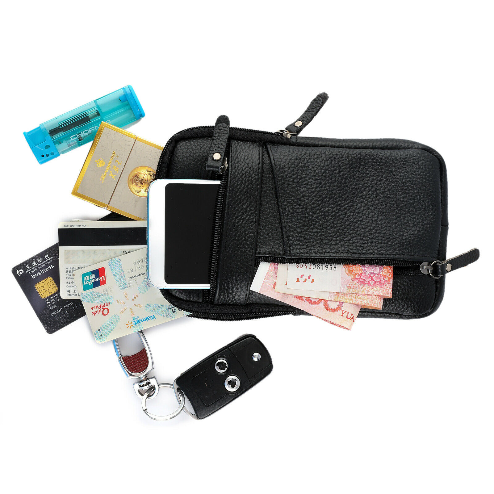 Men Leather Cell Phone Belt Bag Waist Bag Shoulder Pouch Crossbody Purse Pocket