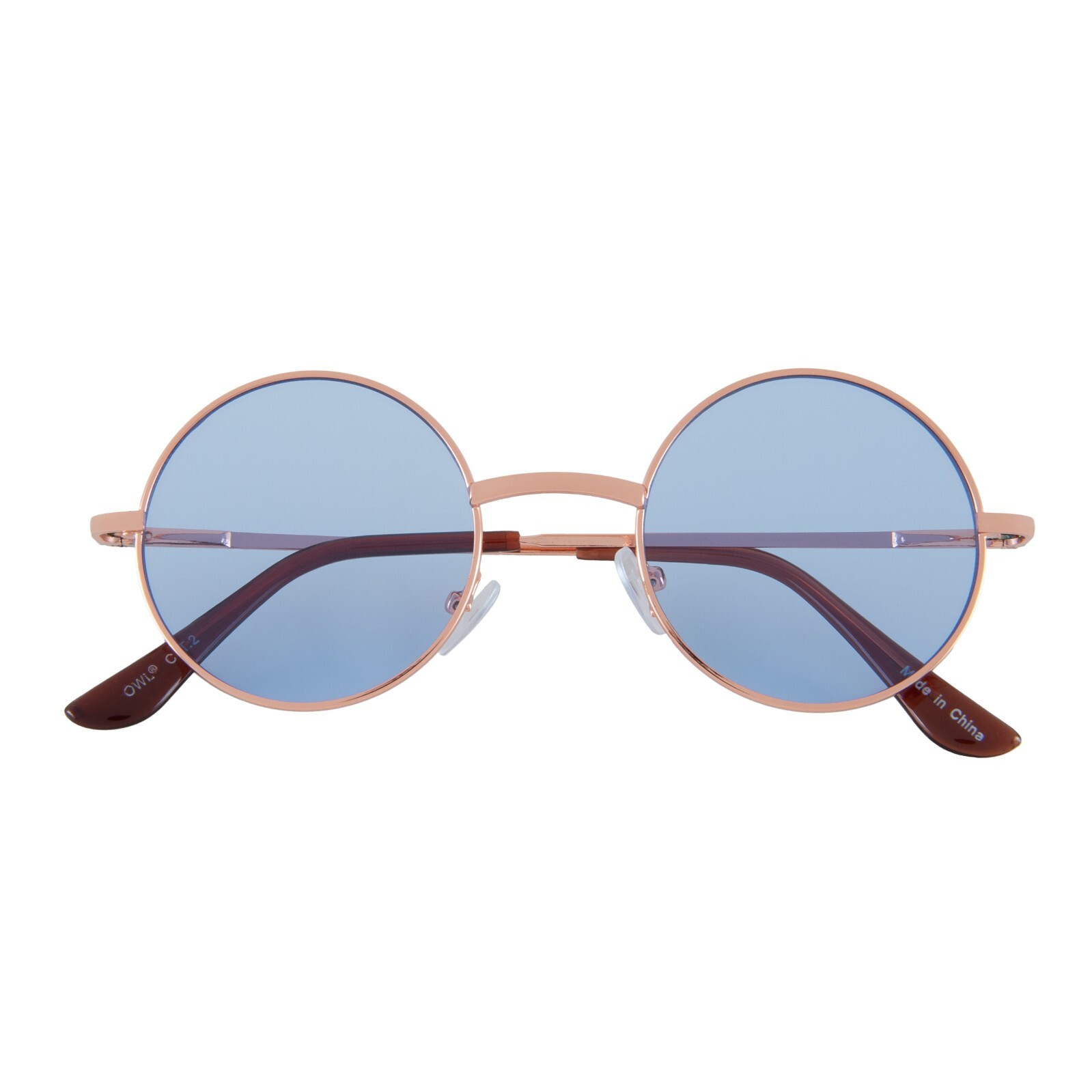 Retro Round Vintage Tint Sunglasses Blue Lens Metal Gold Frame Spring Hinge 43mm