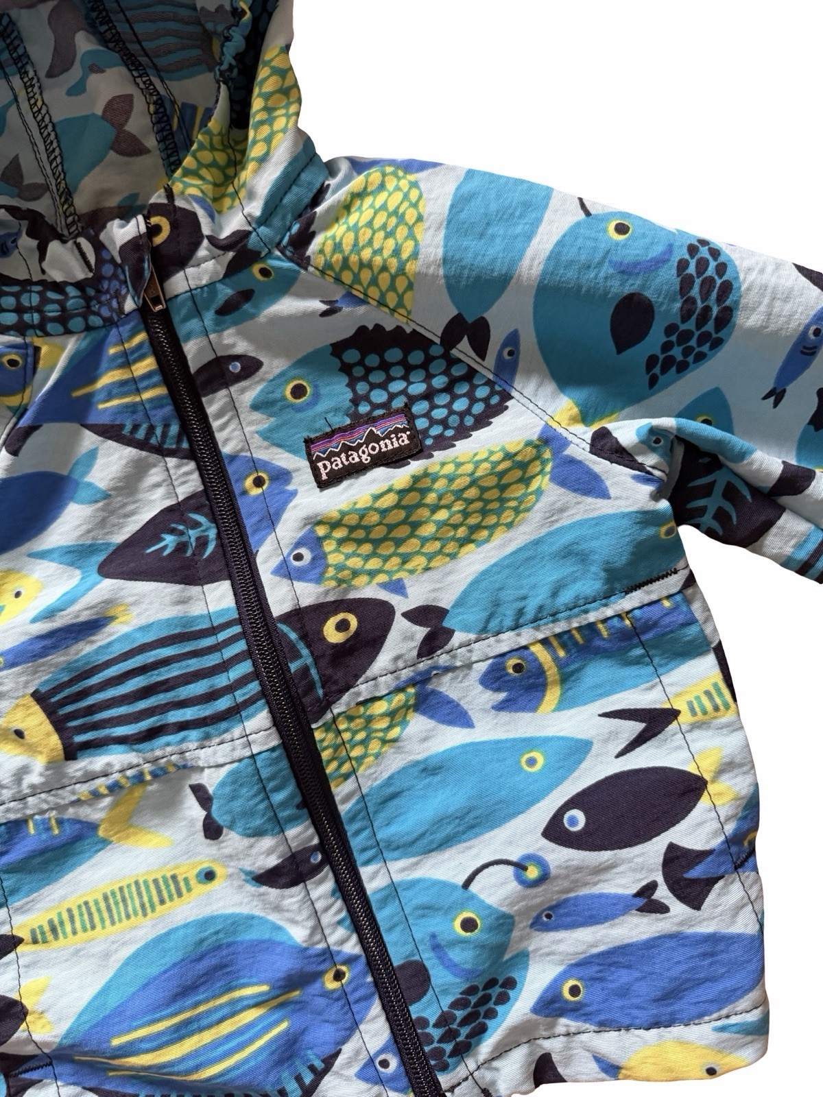 HSA HTF Patagonia Baby Baggies Windbreaker Jacket size 3/6M. Fish pattern.