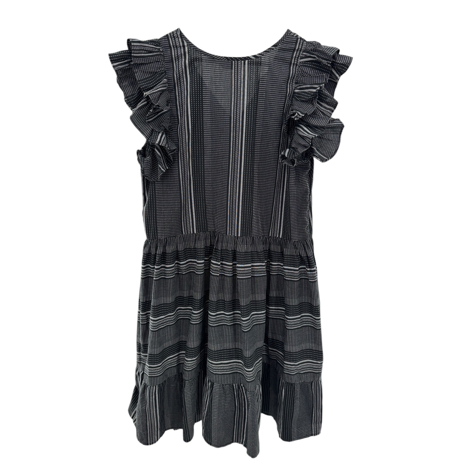 Accessorize London Ruffle Sleeve Tiered Black White Cotton Dress UK 16 US 12