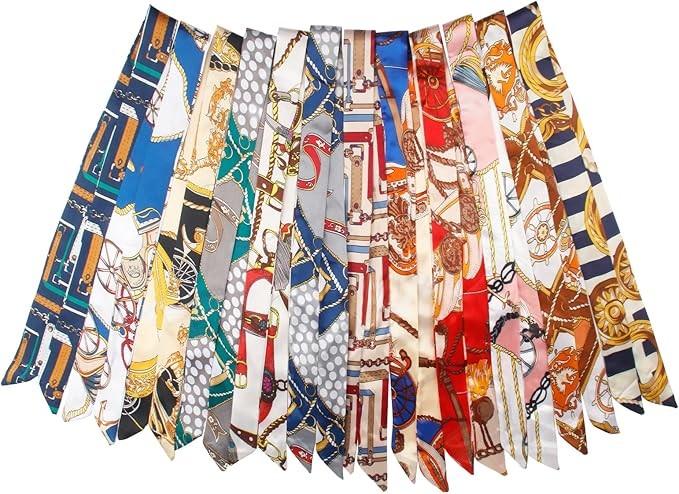 12 Pcs Silk Head Scarf Handbag Handle Wrap Ribbon Neckerchief Scarf for Women