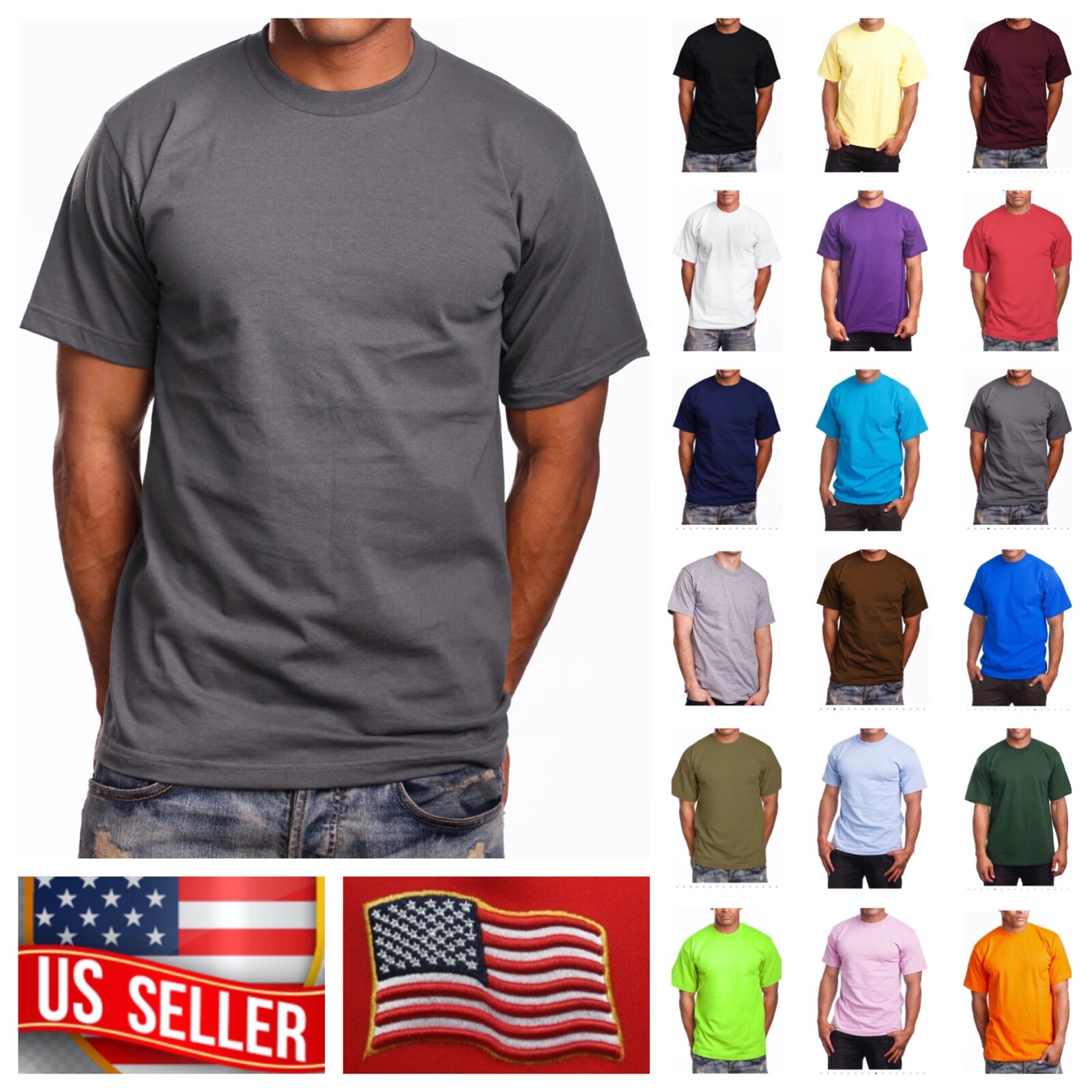 Mens Big and Tall Heavy Weigh Plain T-Shirt Crew Neck Camo Basic Solid Tee S-7X