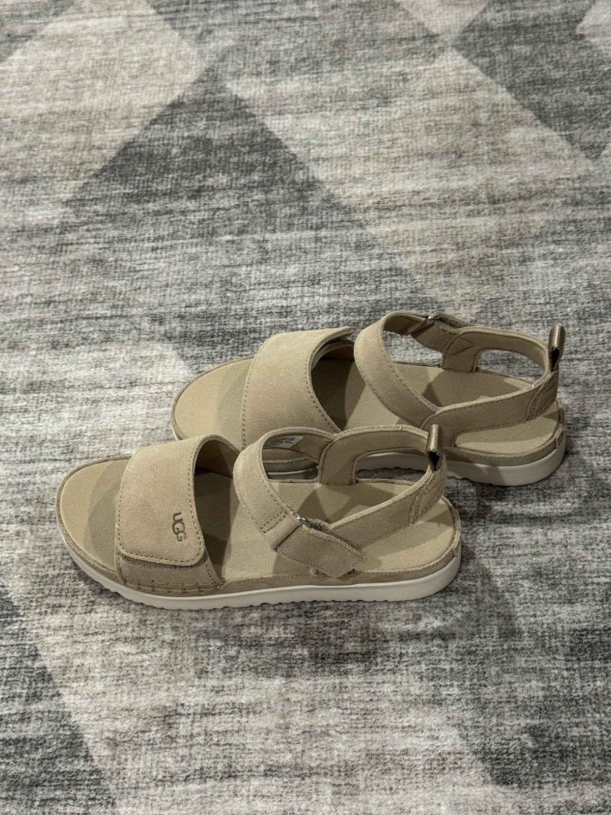 UGG Suede Strappy Sandals Beige Hook & Loop Adjustable Ankle Strap Big Kids US 4