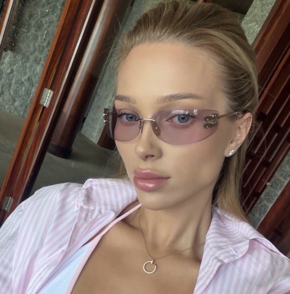 Miu Miu MU AUBE A51S ZVN90O Light pink Lenses Rimless Rectangle Sunglasses