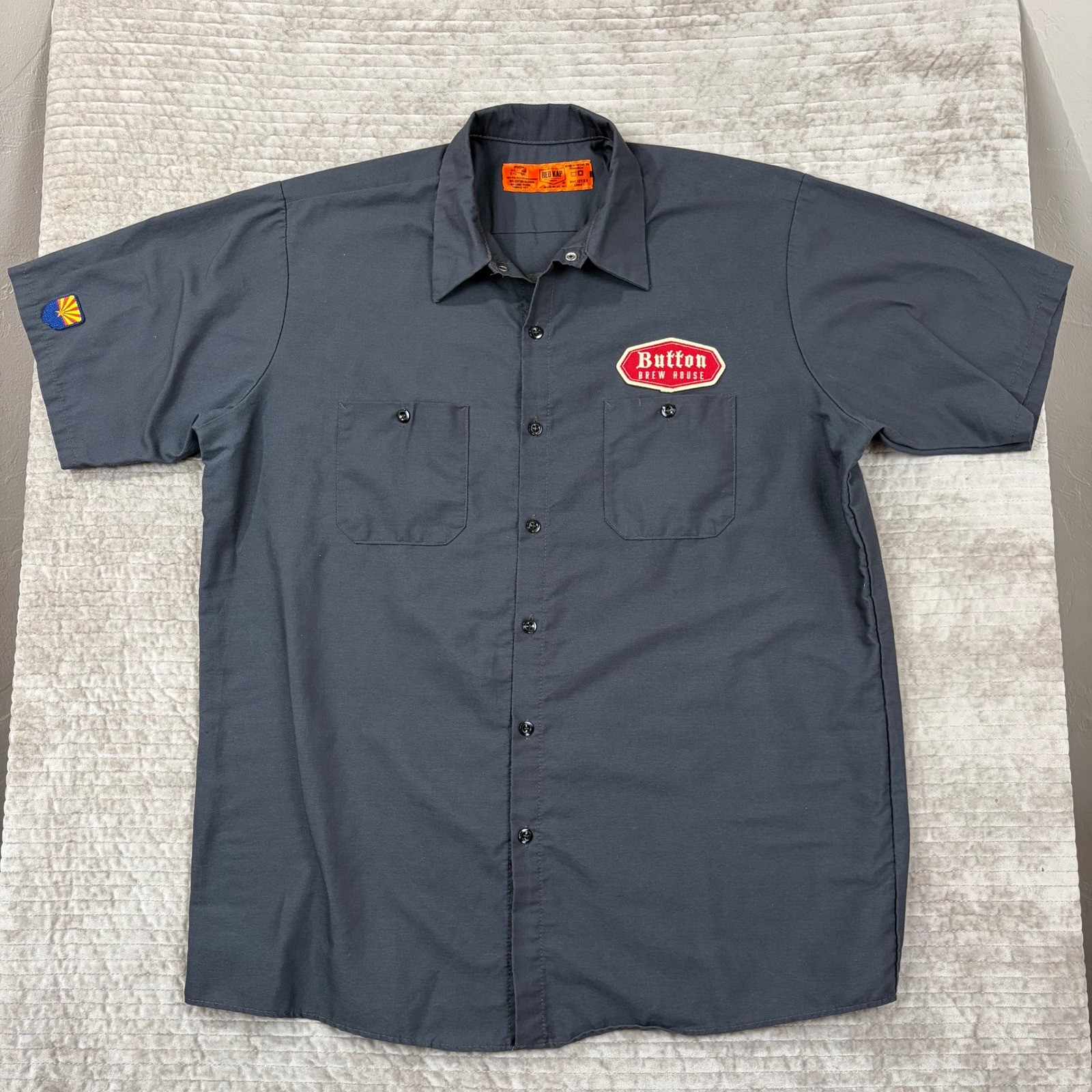 Red Kap Mens Button Brew House Work Shirt Charcoal Grey Arizona Patch XL SP24CH