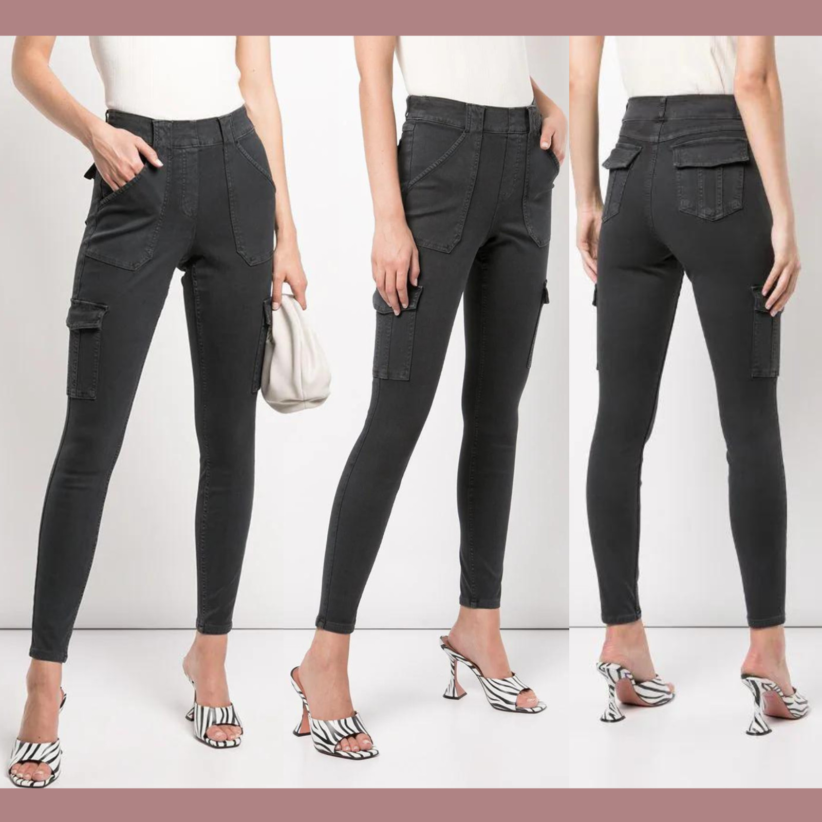 NEW $128 Spanx [ SP Small-Petite ] Twill Ankle Cargo Pants Washed Black #T1775