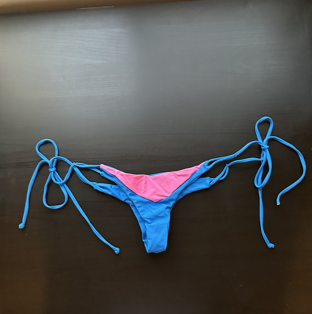 CAMI AND JAX Elizabeth Bikini Bottom in Blue Cina & Fuschia Side Tie size Large