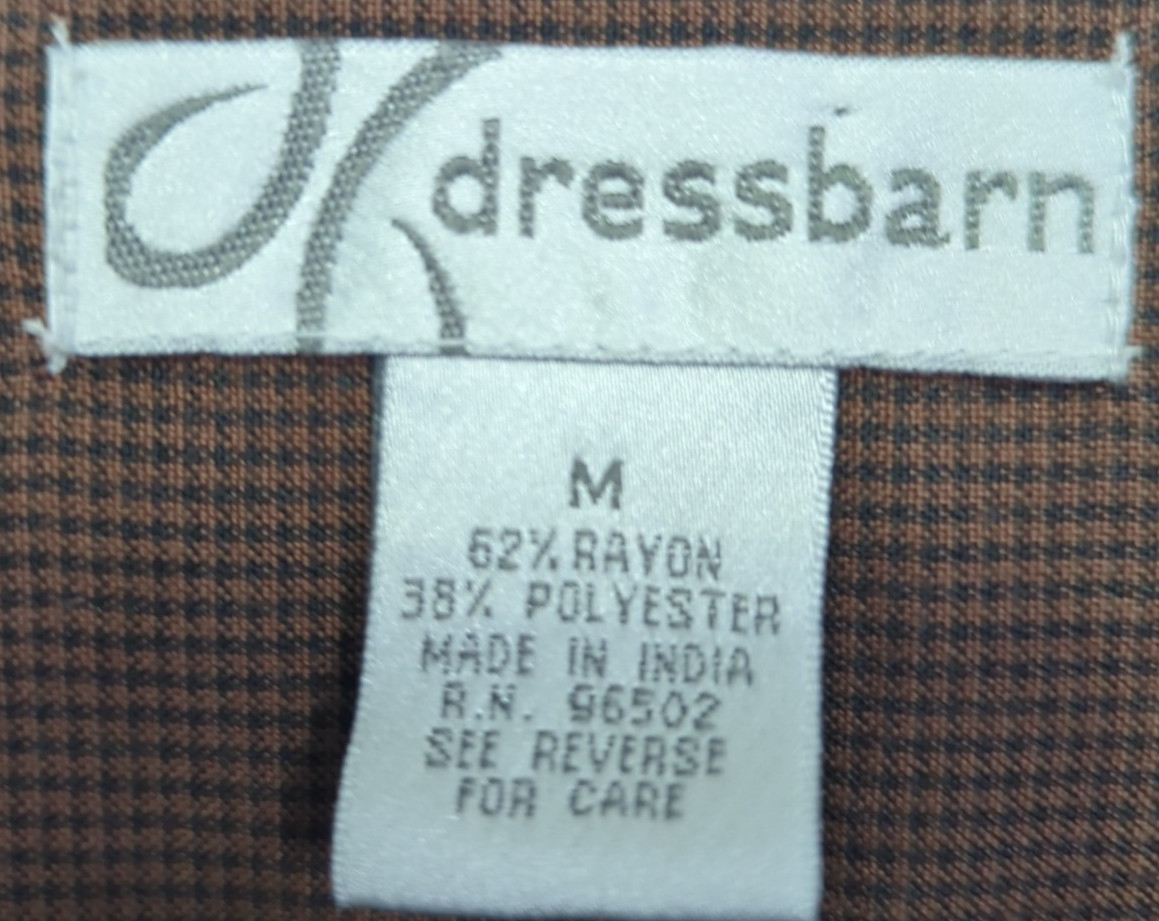 Dress Barn Collared Top Size M Brown Padded Shoulders Button Up EUC! [PT20]