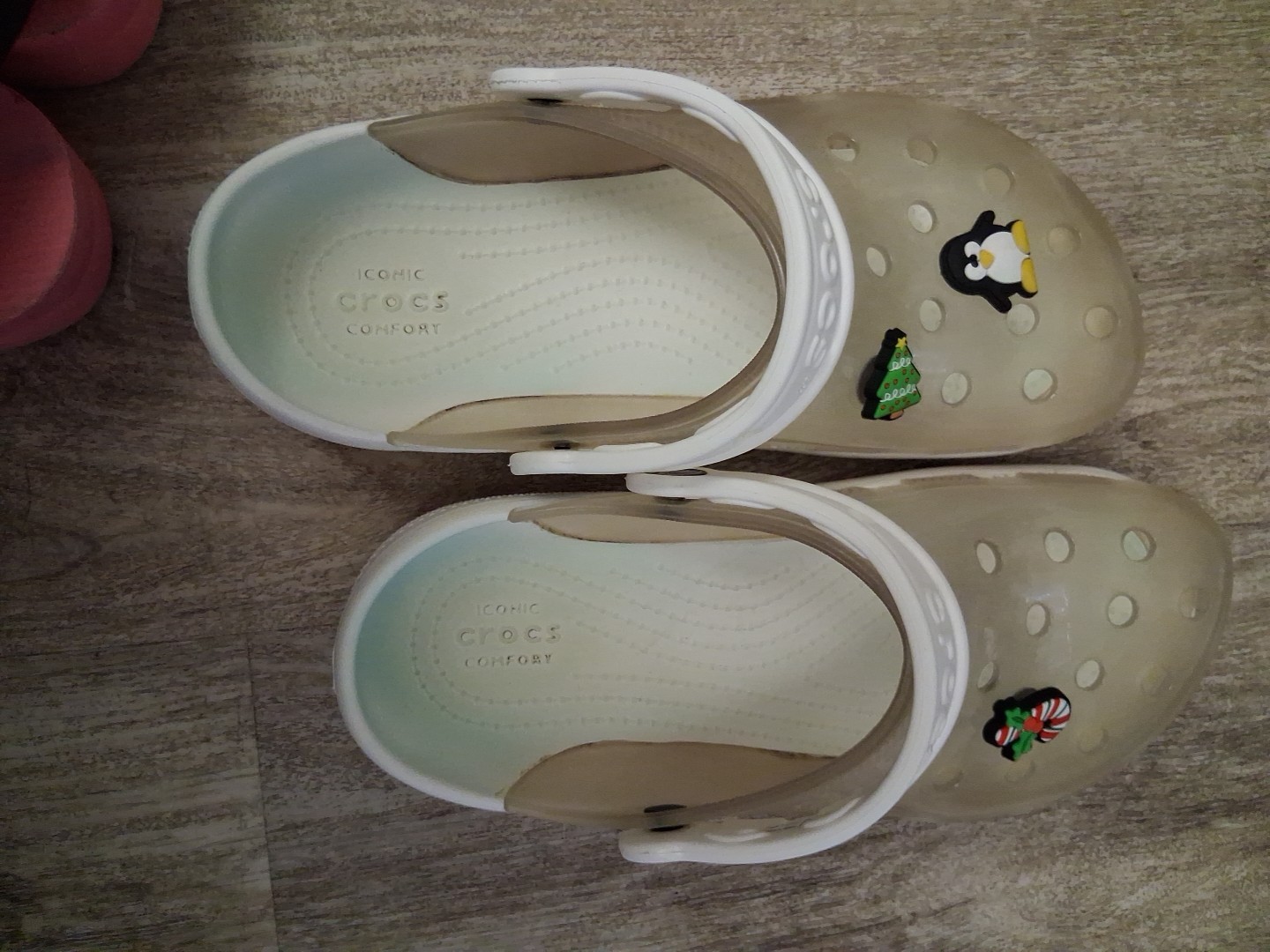 CROCS Classic Clogs Clear White Translucent See Thru Slip On Unisex W/6 M/4 EUC