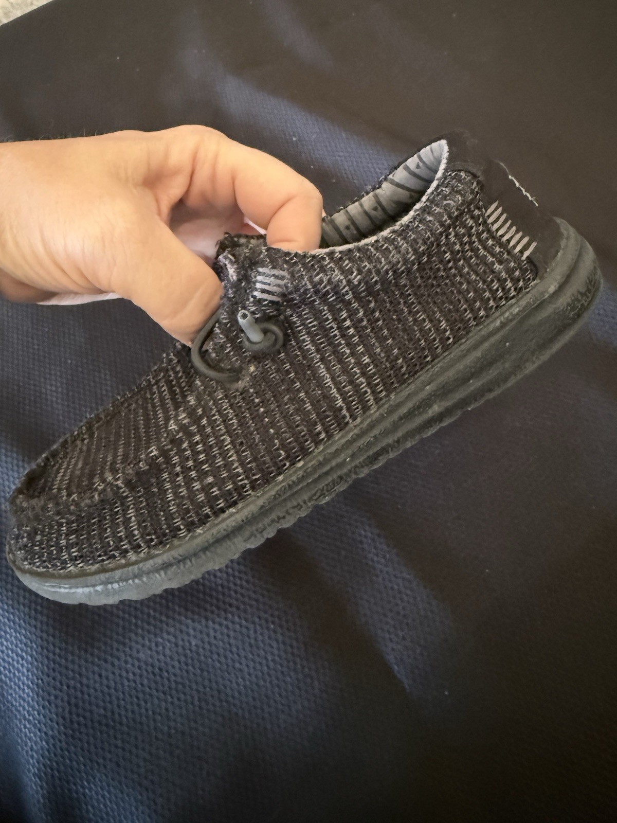 HEYDUDE Wally Stretch Sox Black Fabric Lightweight Lace Up Loafer Kids US 12
