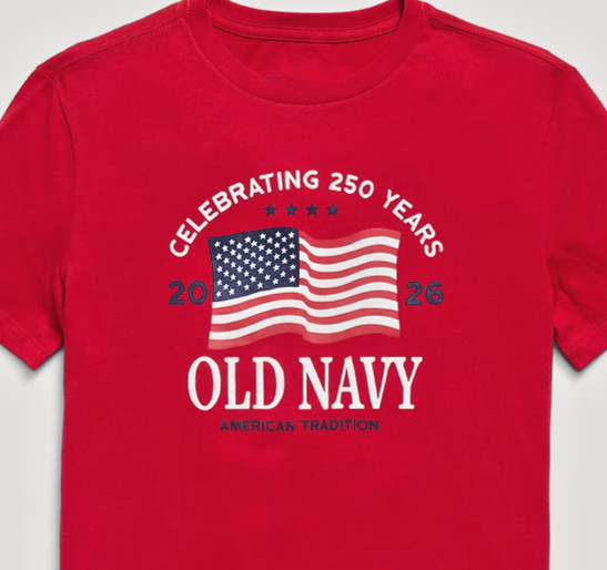 Old Navy / AUTHENTIC 2026 Flag Graphic T-Shirt/ 4th of July 250 Years / RED (L)