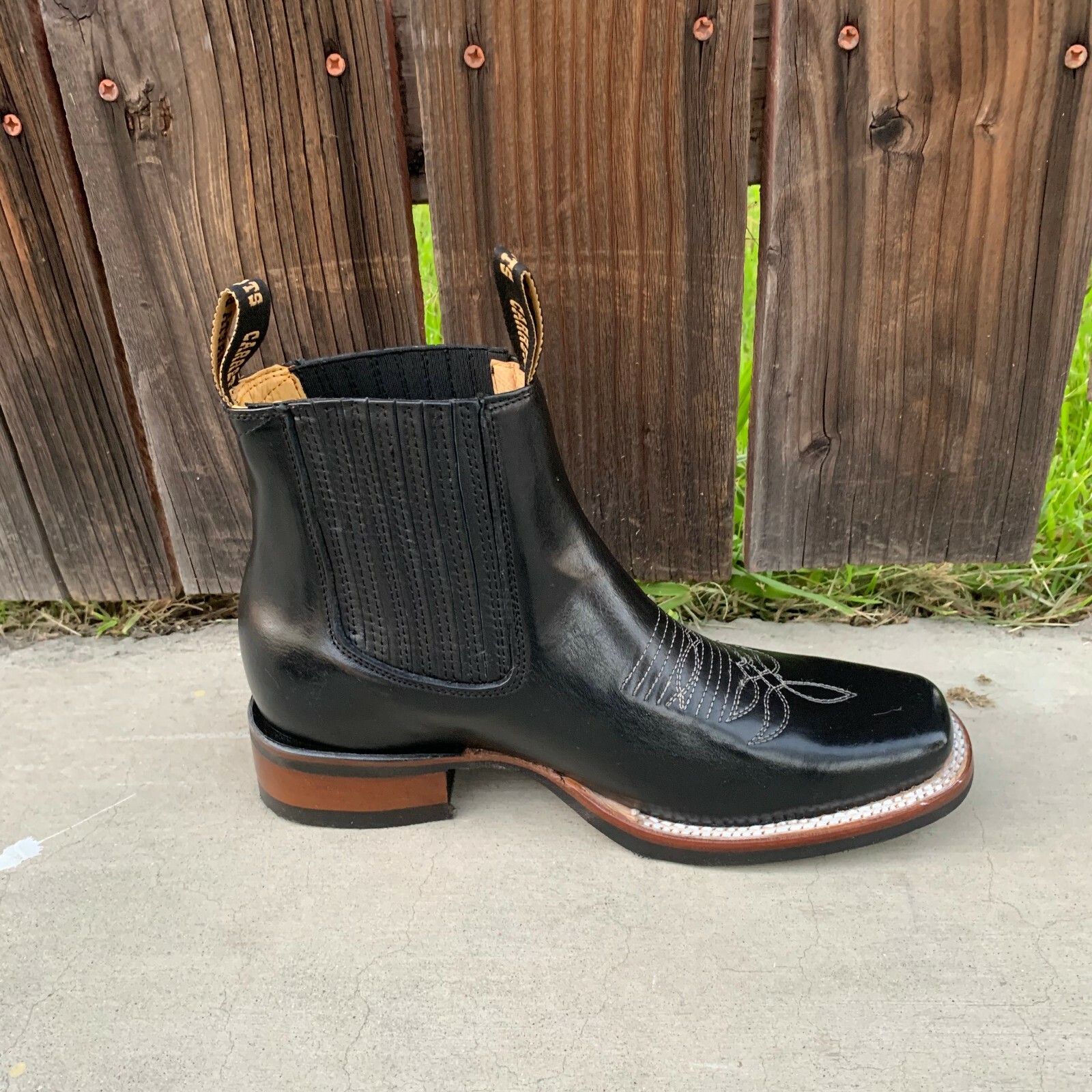 MEXICAN BOTINES MENS BOTIN COWBOY LEATHER RODEO SLIP ON ANKLE SQUARE TOE BOOTS