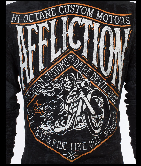 $78 AFFLICTION Black SIDE CAR Skull Long Sleeve Slim Fit Y2K T-shirt NWT