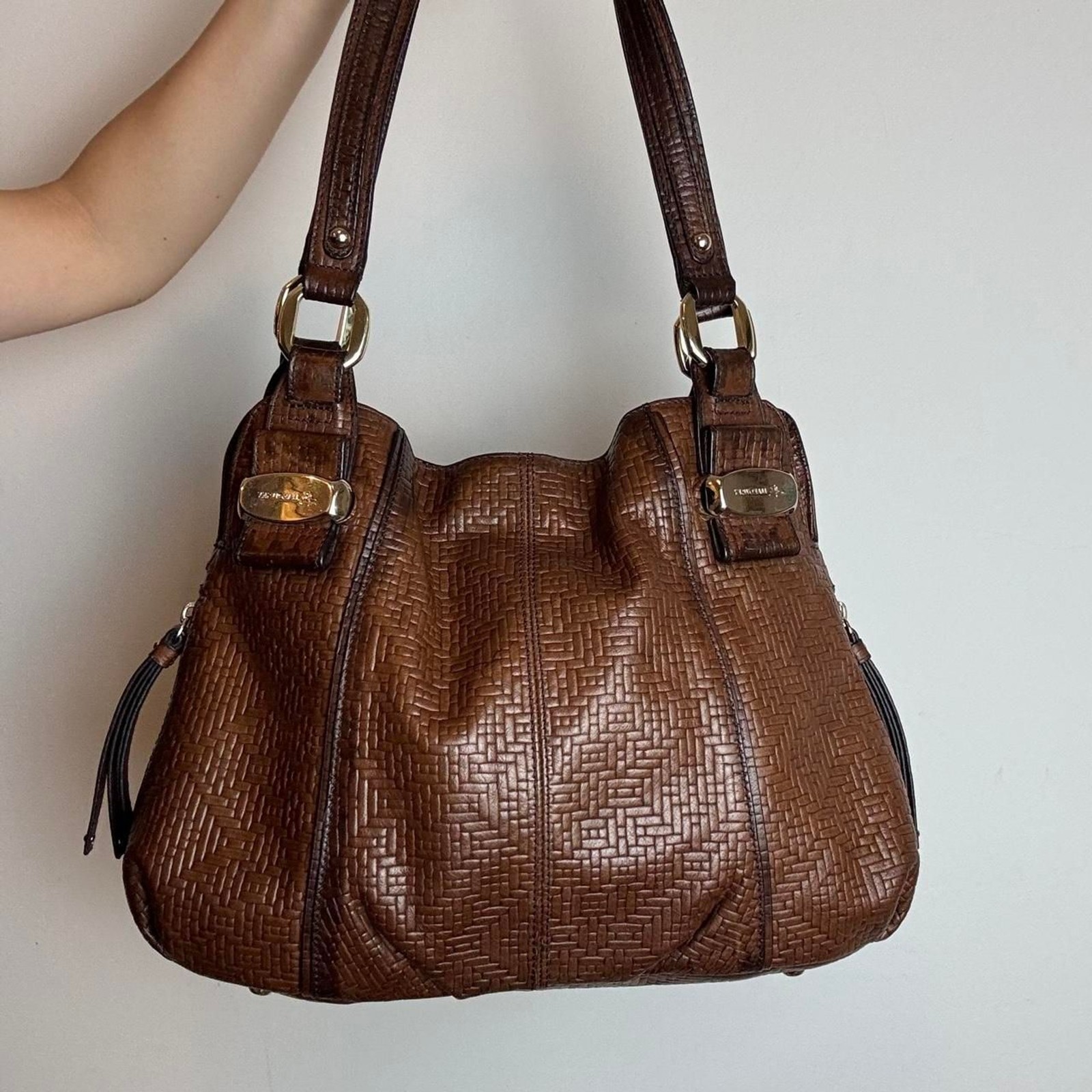 B. Makowsky Vintage Y2K Brown Leather Slouchy Hobo Bag with Gold Hardware