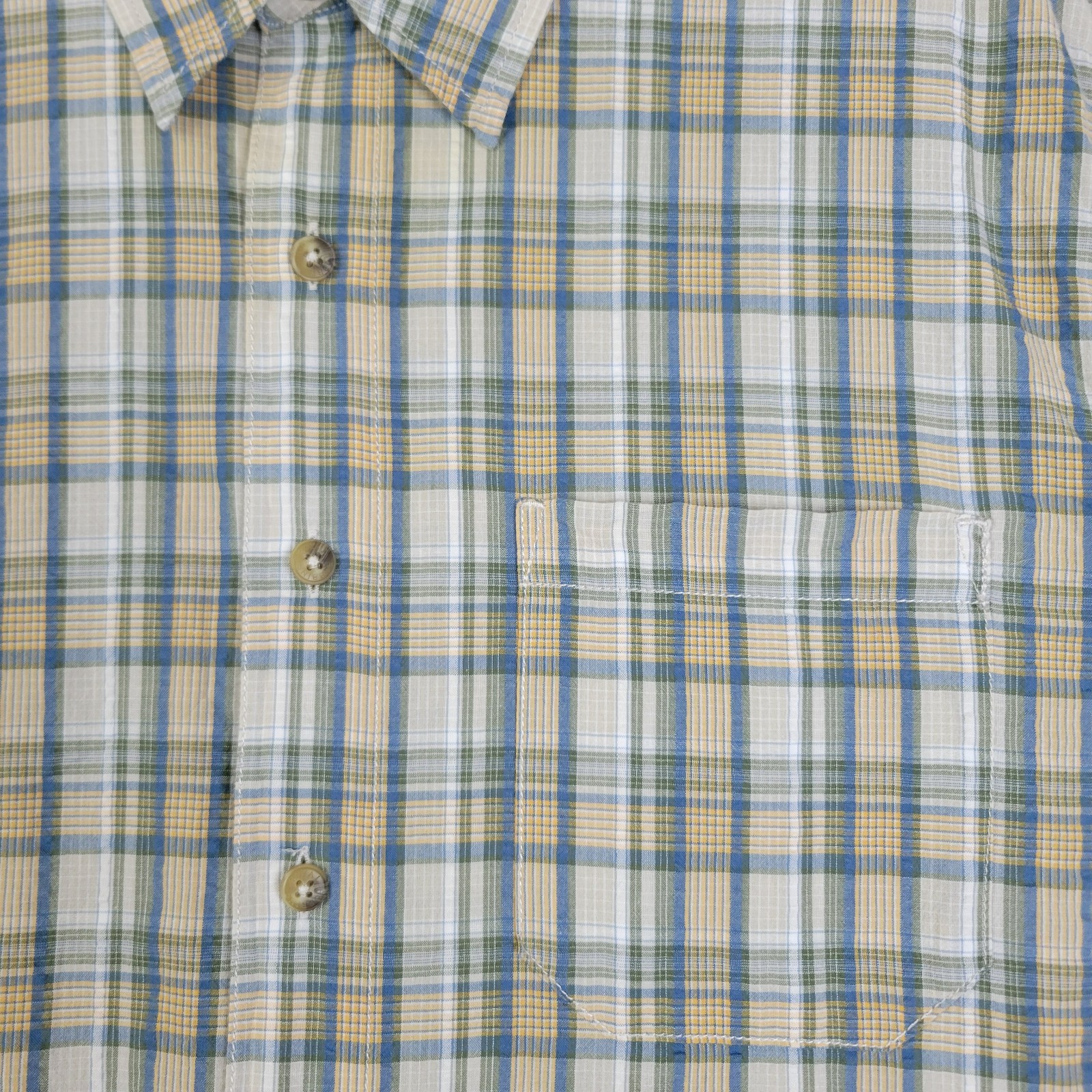 Royal Robbins Short-sleeve Blue, Yellow, Beige Plaid Button-up Shirt Mens LG