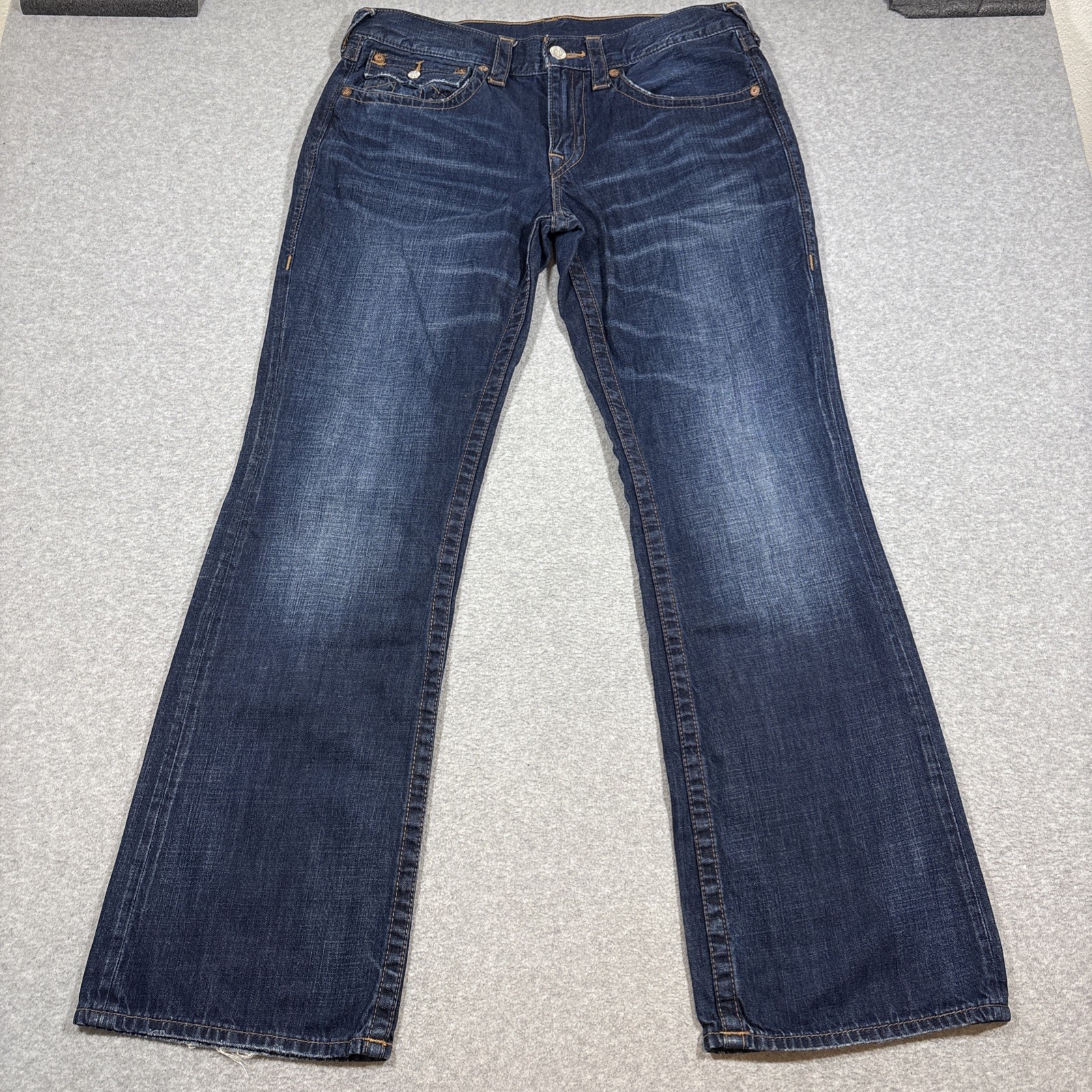 TRUE RELIGION Men’s Sz 34 Bootcut Flap Pocket 100% Cotton Blue Jeans