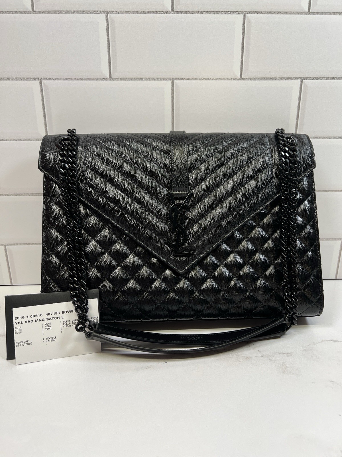 YSL Yves Saint Laurent Mix Matelasse Envelope Shoulder Bag Handbag Purse
