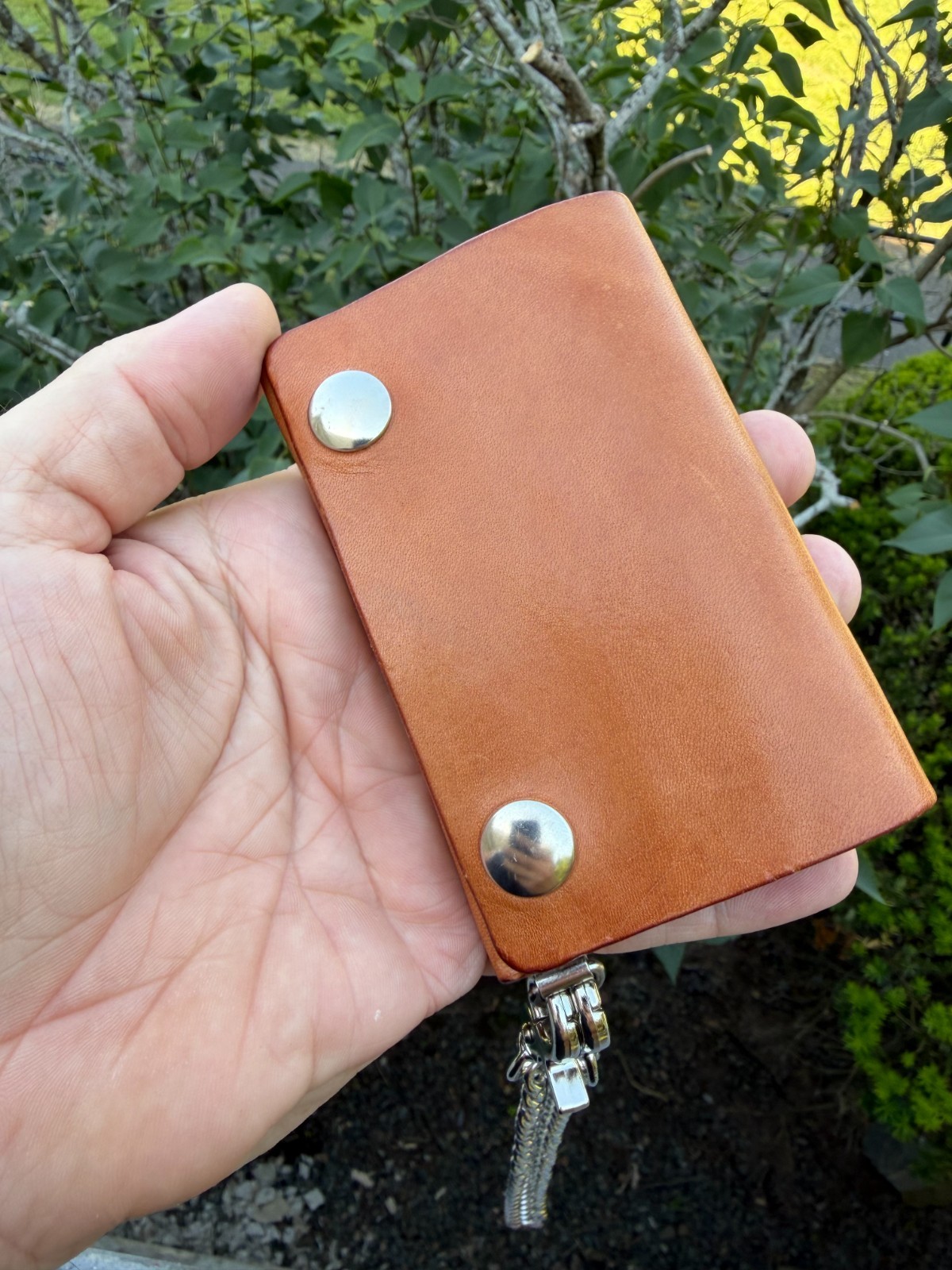 Mr. Lentz Handmade Leather Chain Wallet Minimalist Snap Wallet Full Grain Leathe