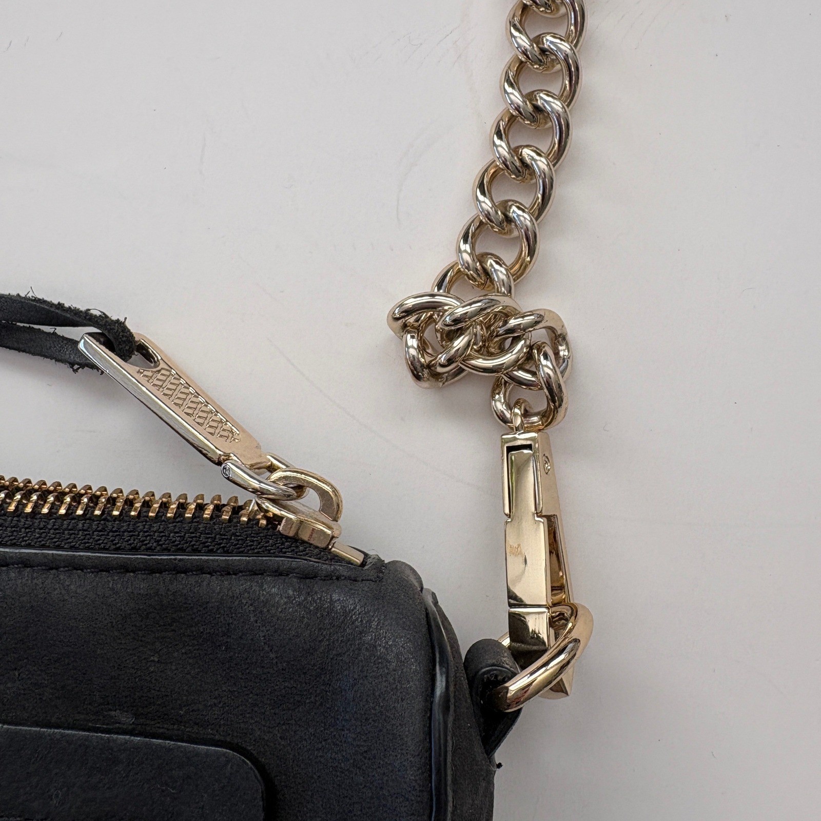 Rebecca Minkoff Mini MAC Crossbody Bag Black Nubuck Leather Gold Hardware Clutch
