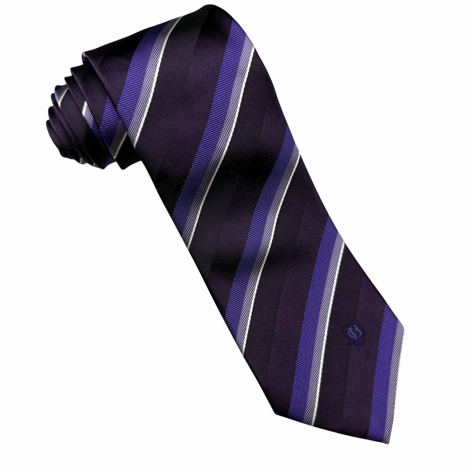 Black Label Crestbridge Mens Tie Purple Striped Satin Silk Japan 3.25″ x 59″ euc