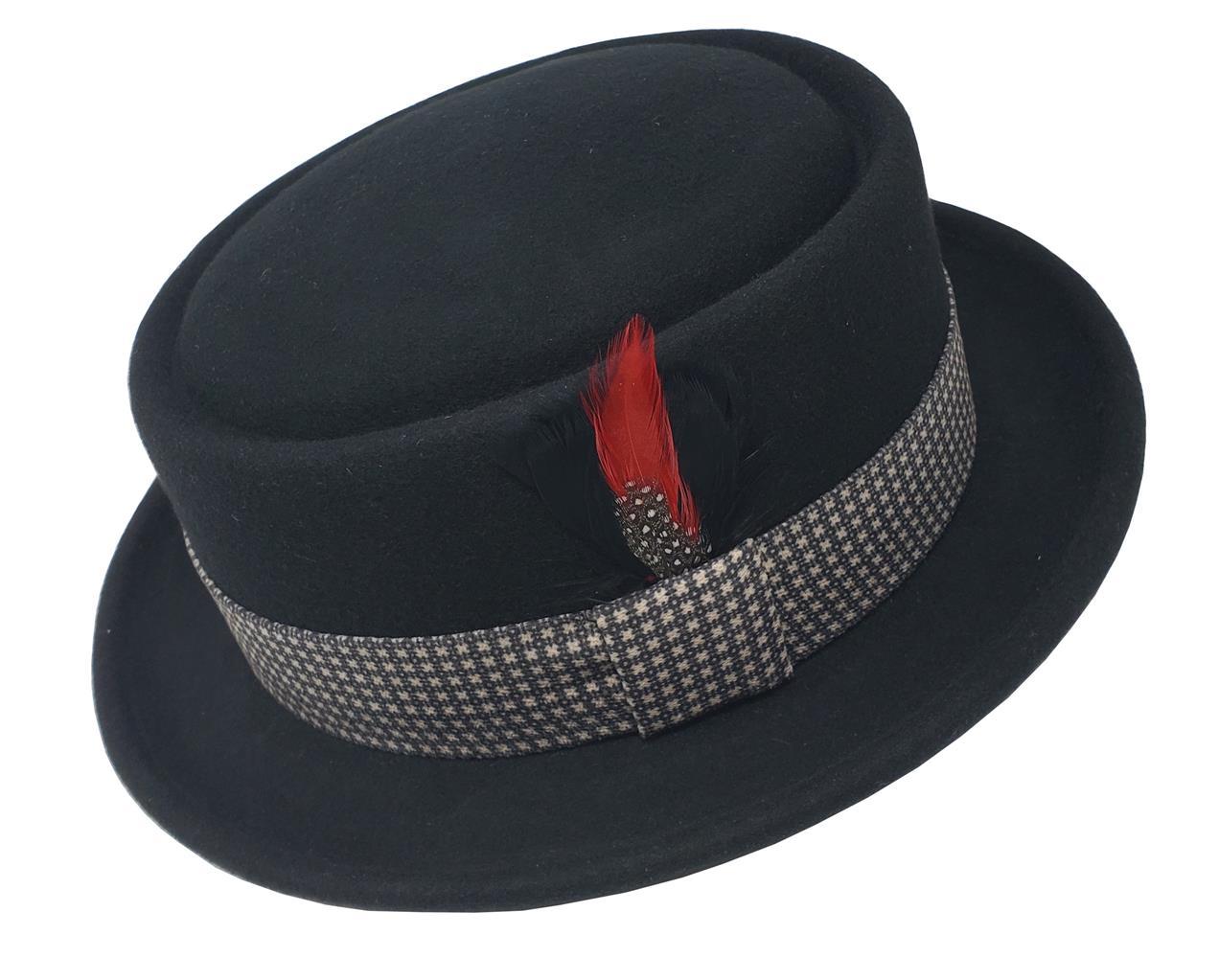 Different Touch 100% Wool Robert Pattern Band Flat Top Porkpie Pork Pie Hats