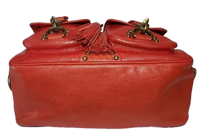 ISABELLA FIORE SNAKE CHARMER RED STUDDED EMBOSSED LEATHER SHOULDER HANDBAG $695