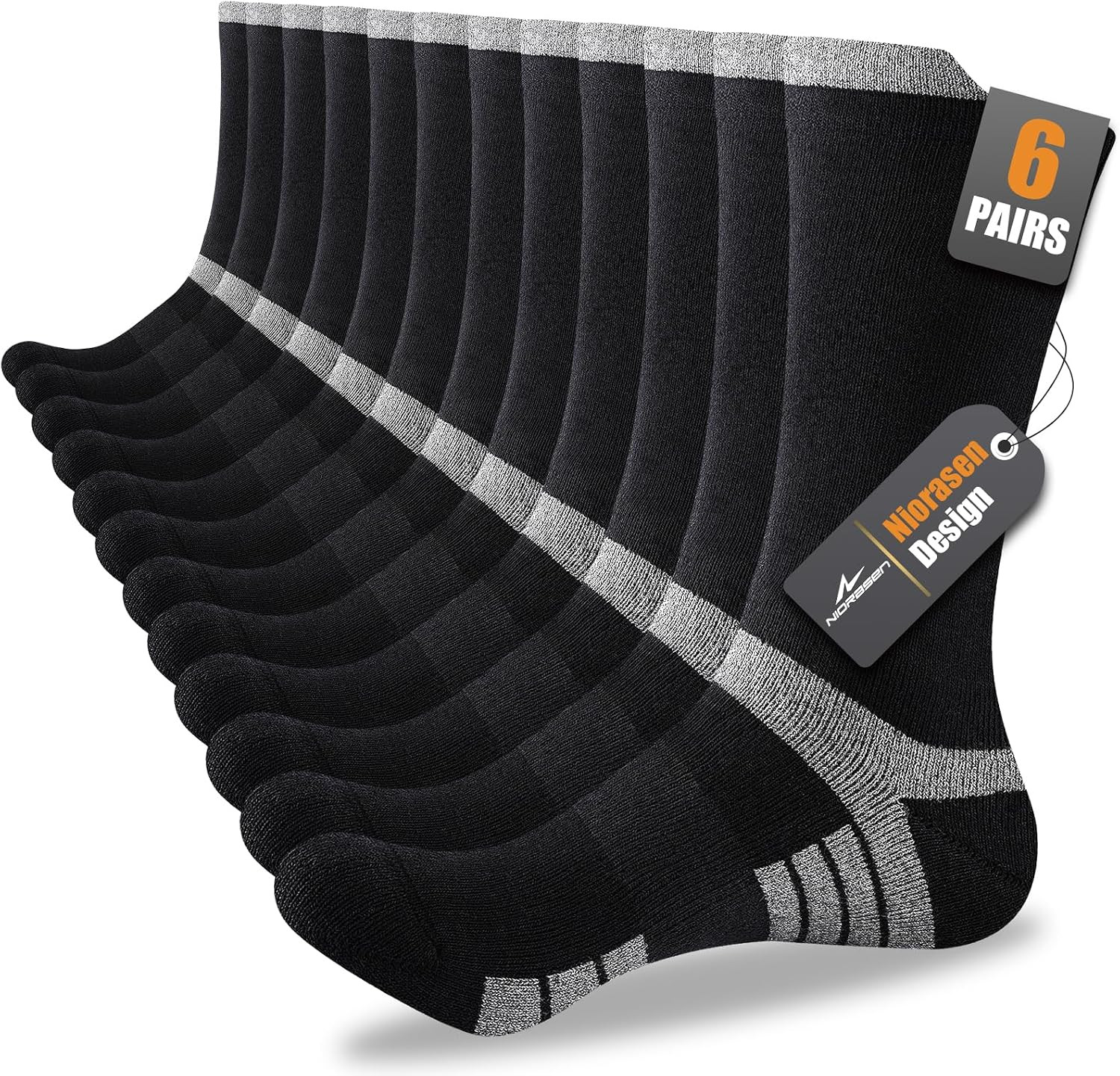 6 Pairs Men’s Cotton Crew Work Boot Socks, Moisture Athletic Sports Socks for Hi