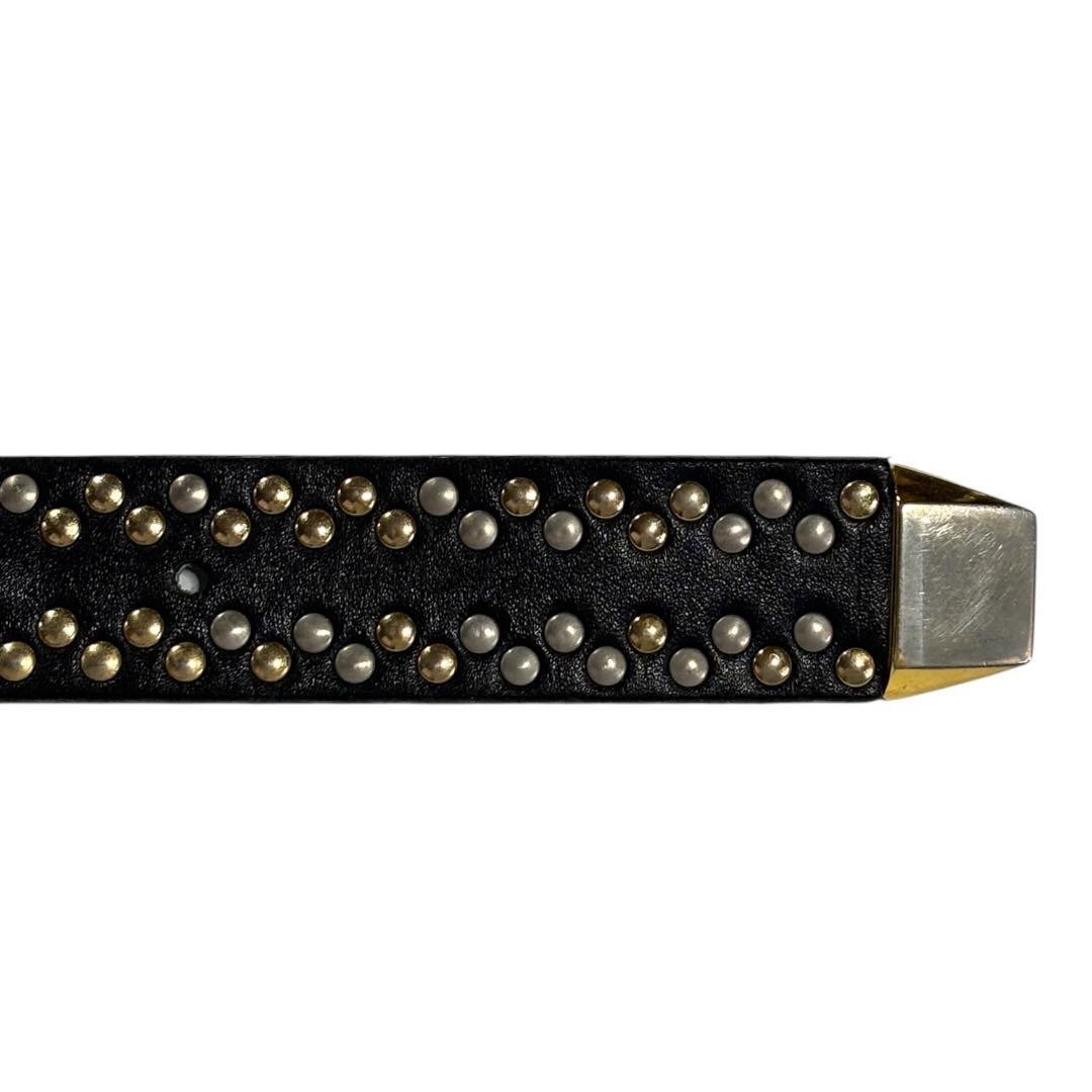 GIANNI VERSACE 1990s Studded Leather Belt Two-Tone Gold Silver Buckle Used