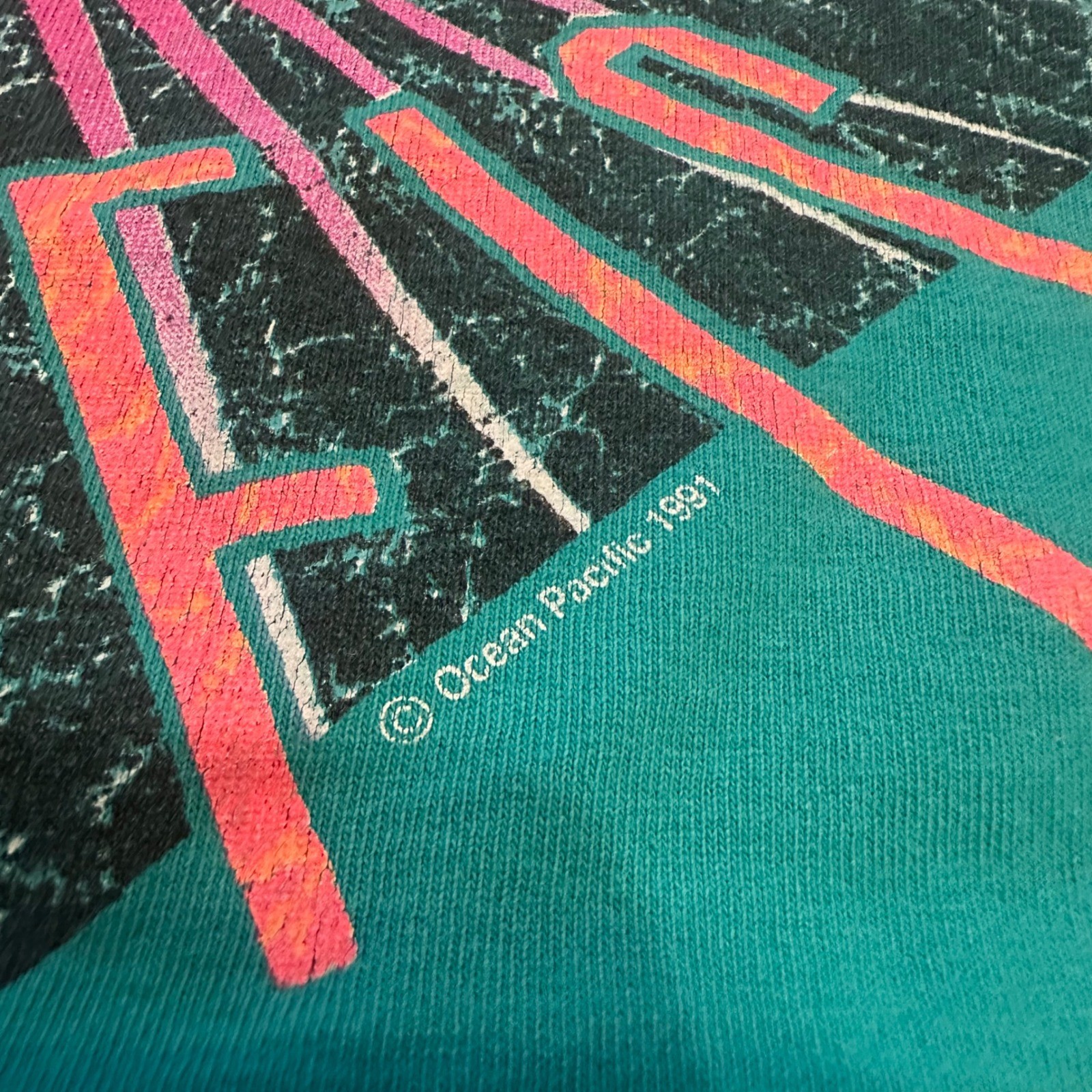 Ocean Pacific T-Shirt Men Large Teal Vintage 1991 Surf Graphic USA Made OP Tee