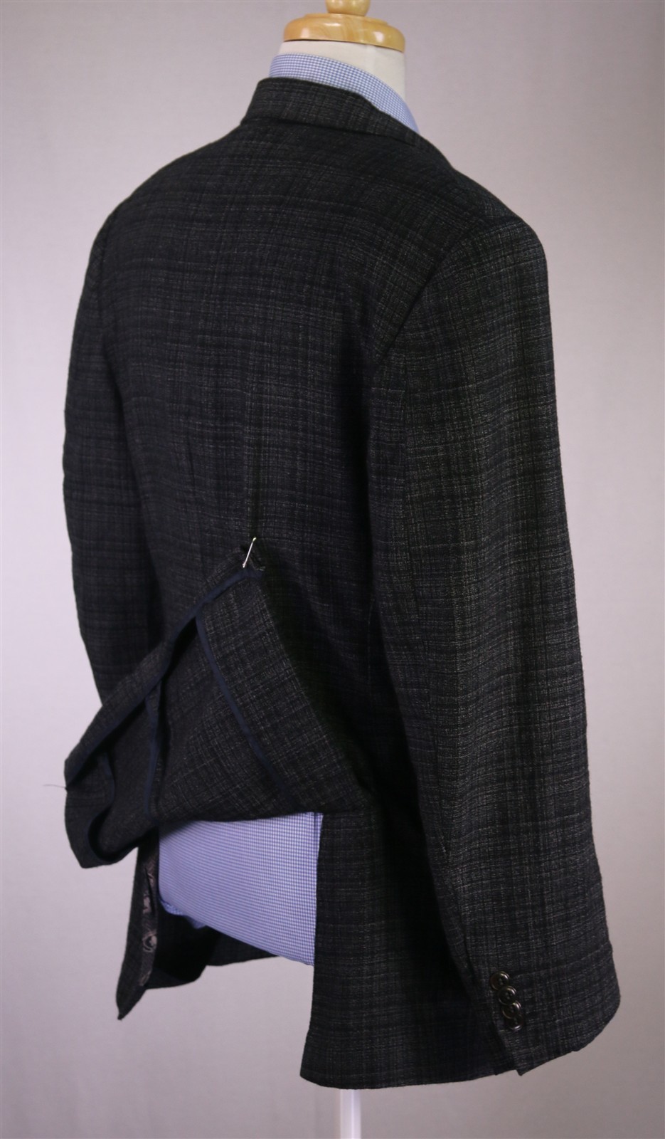 Nat Nast Gray Black Plaid Peak Lapel Patch Pocket Wool Blazer Jacket 42R