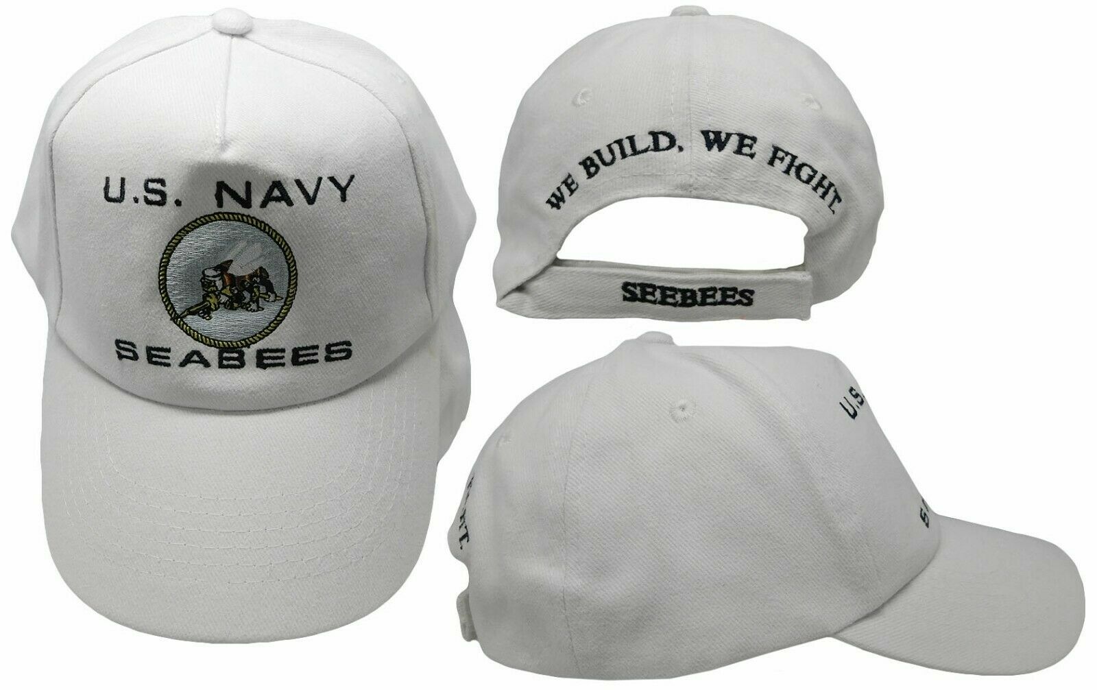 Embroidered Military White Navy Seabees Embroidered Baseball Hat Cap (RUF)