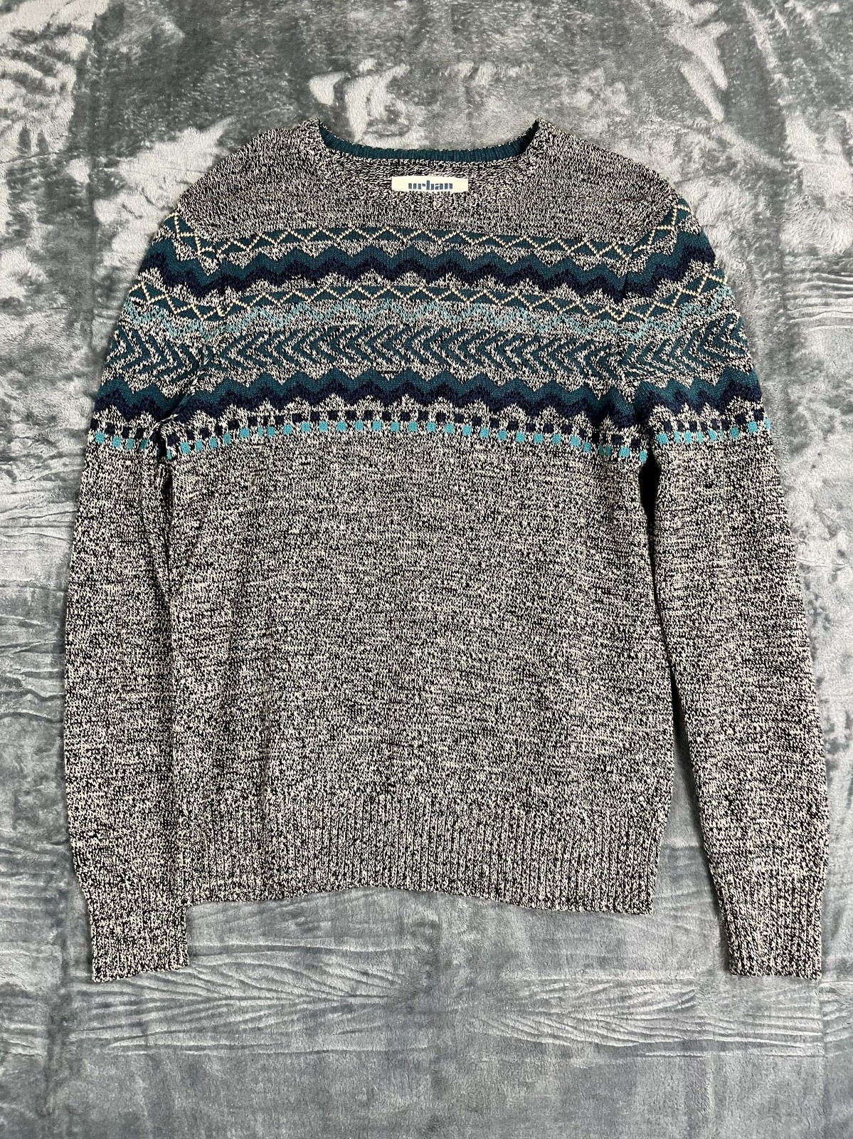Urban Pipeline Fair Isle Crewneck Knit Mens Sweater Size Large Multicolor Gray