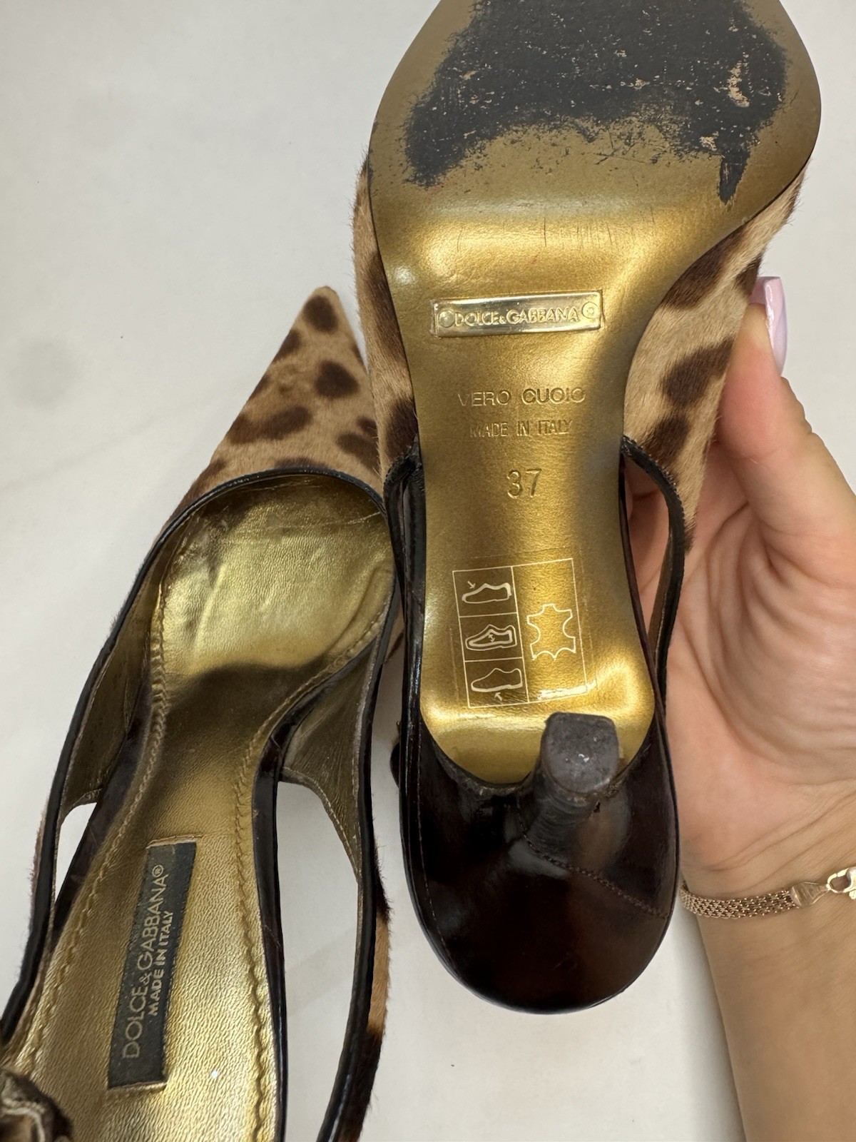 Dolce & Gabbana Women’s Brown/Black Leopard Print Slingback Heels 7 EU37