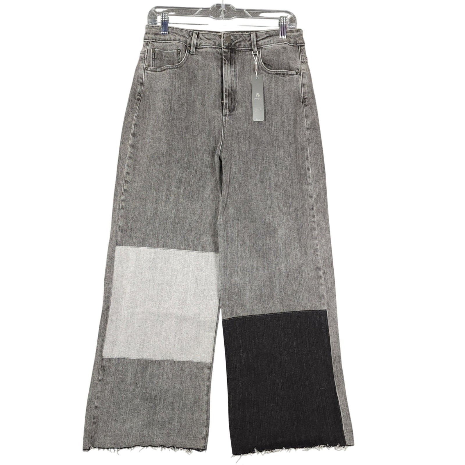 Tractr High Rise Straight Patchwork Jeans Gray Raw Hem Women’s 8 29