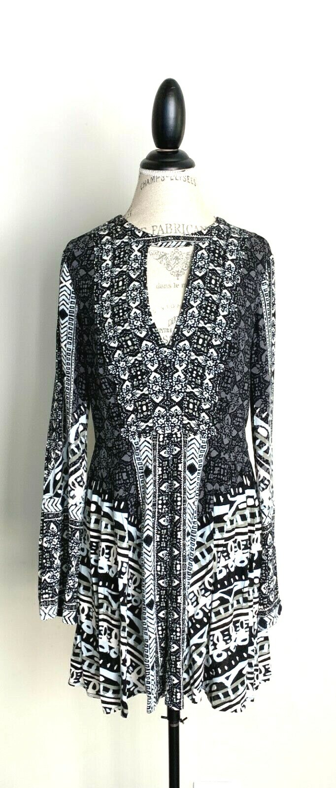 Free People Tegan Printed Cut Out Mini Dress Black 8