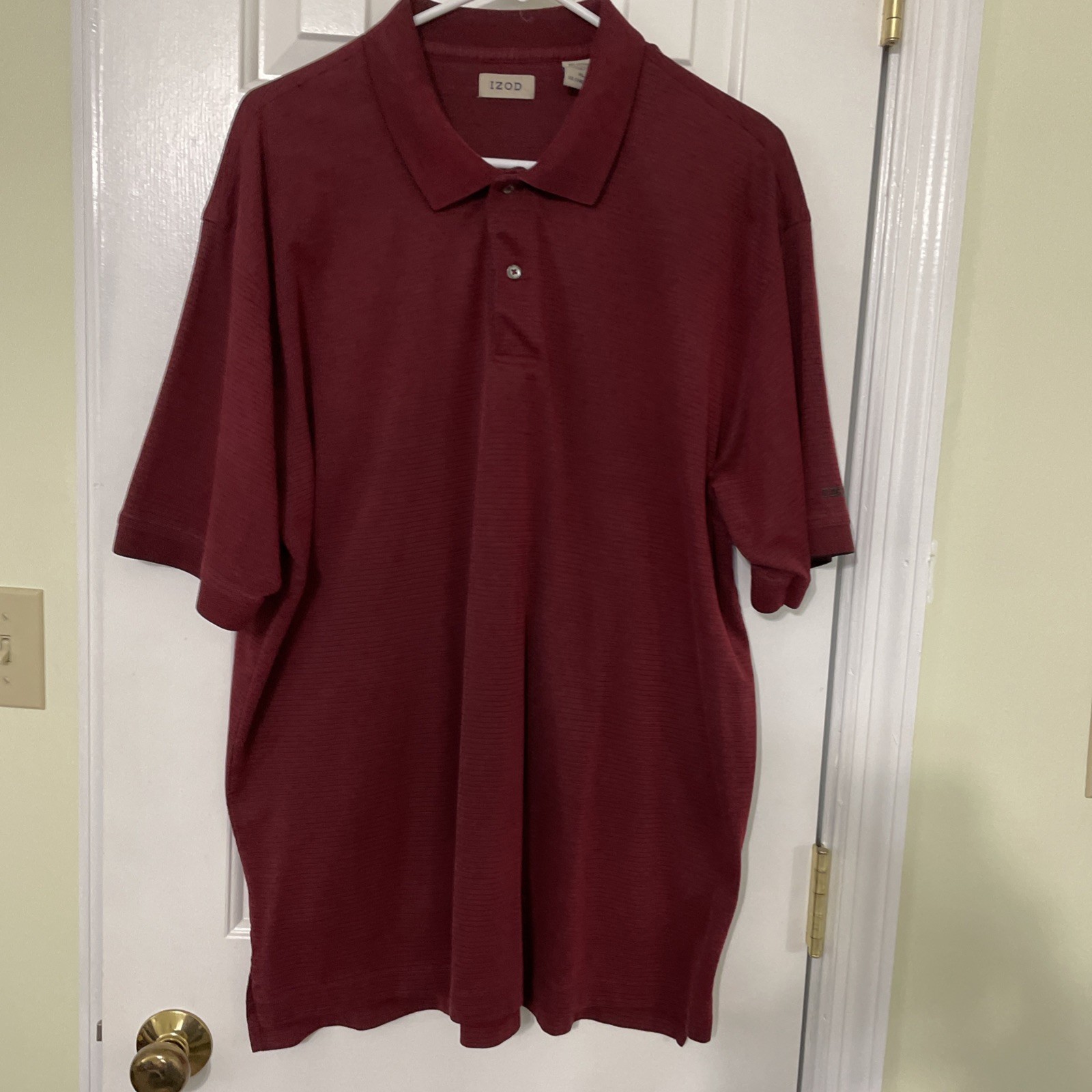 Mens Izod Short Sleeve Polo Size XL Red With Black Stripes