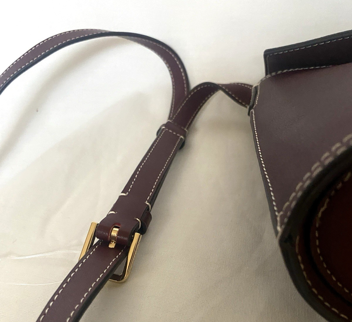 NEW Calvin Klein Crossbody Bucket Bag Statement Series Leather Lock Walnut GOLD