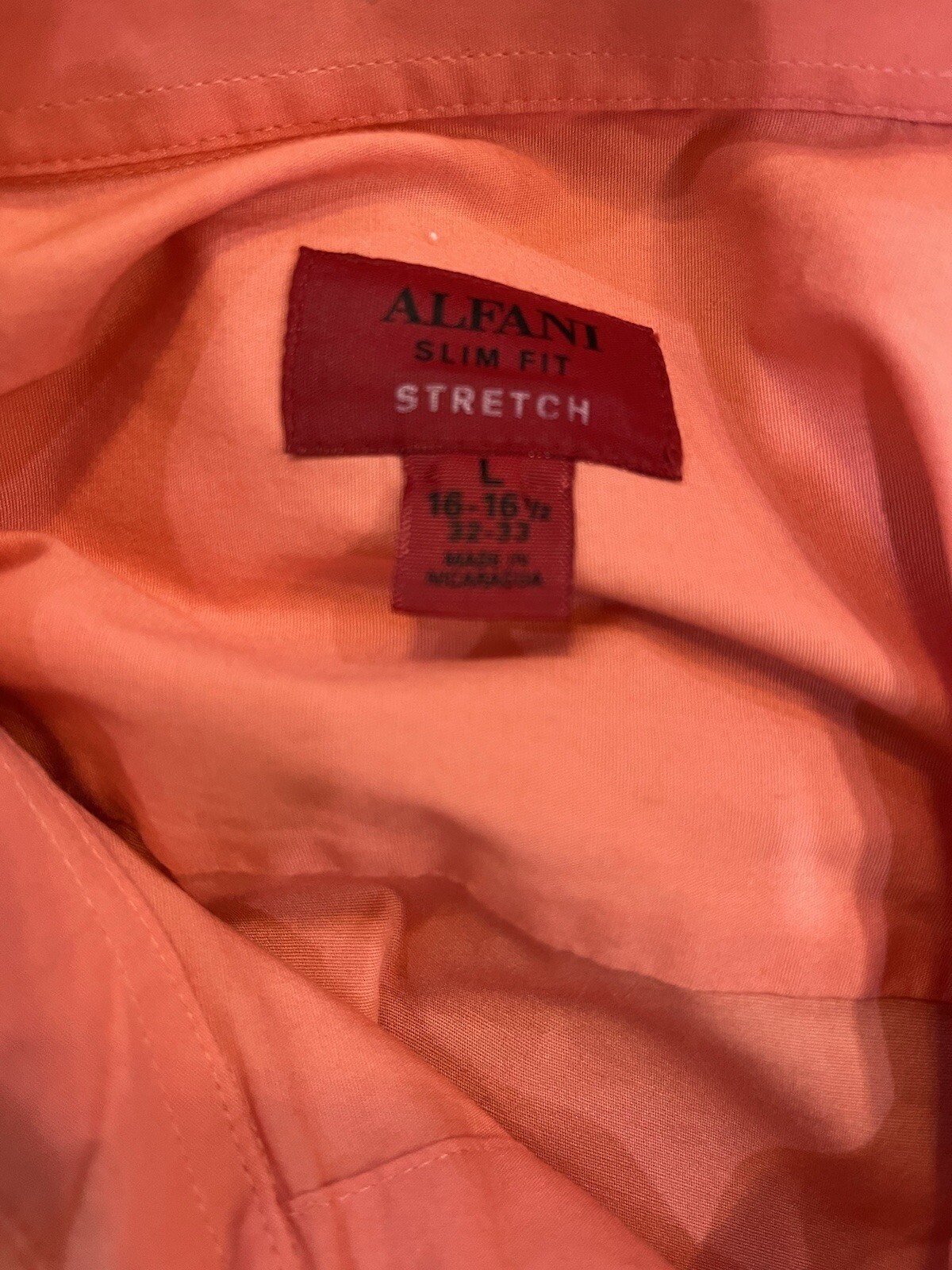 Alfani Mens Dress Shirt Solid Orange Point Collar Stretch Barrel Cuff 16.5 34/35