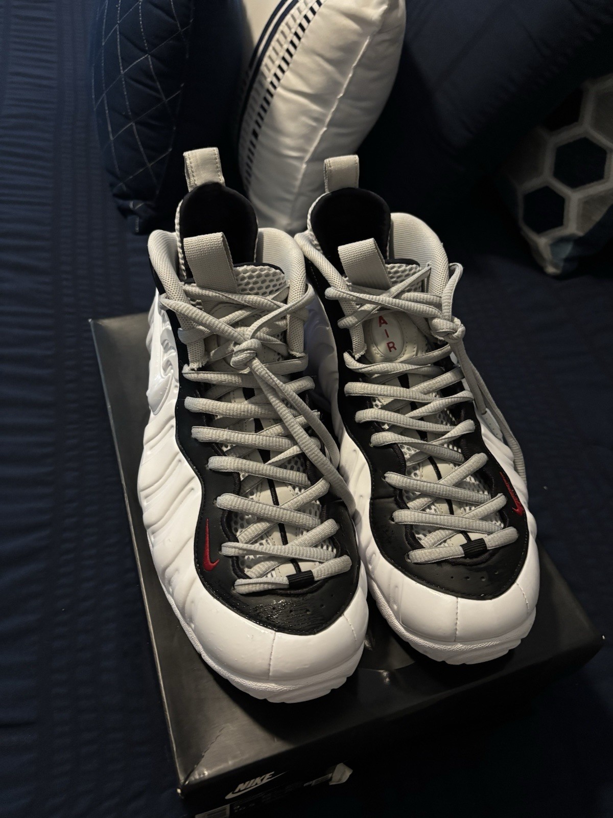 Nike Men’s White/Black/Gray/Red Mid Top Lace-Up Basketball Sneaker
