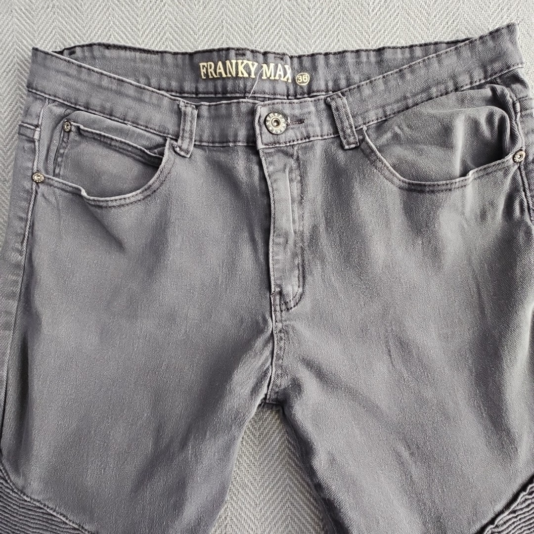 Franky Max Jeans Men’s W36 L30 Tapered Gray Wash Moto Biker Reinforcement Denim