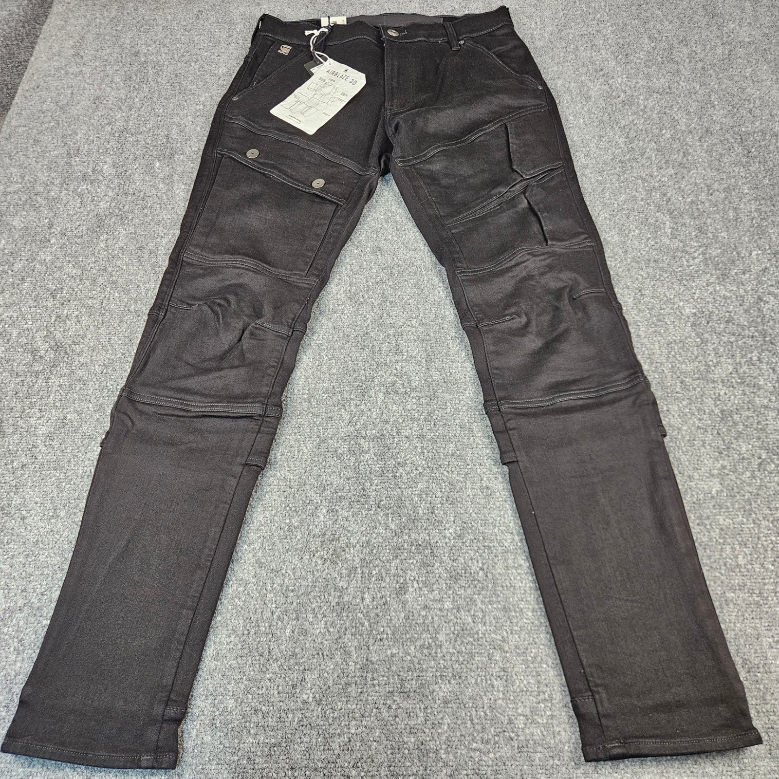 $230 G-Star Raw Airblaze 3D Skinny Jeans Pitch Black Cargo Pants D16129 32×32