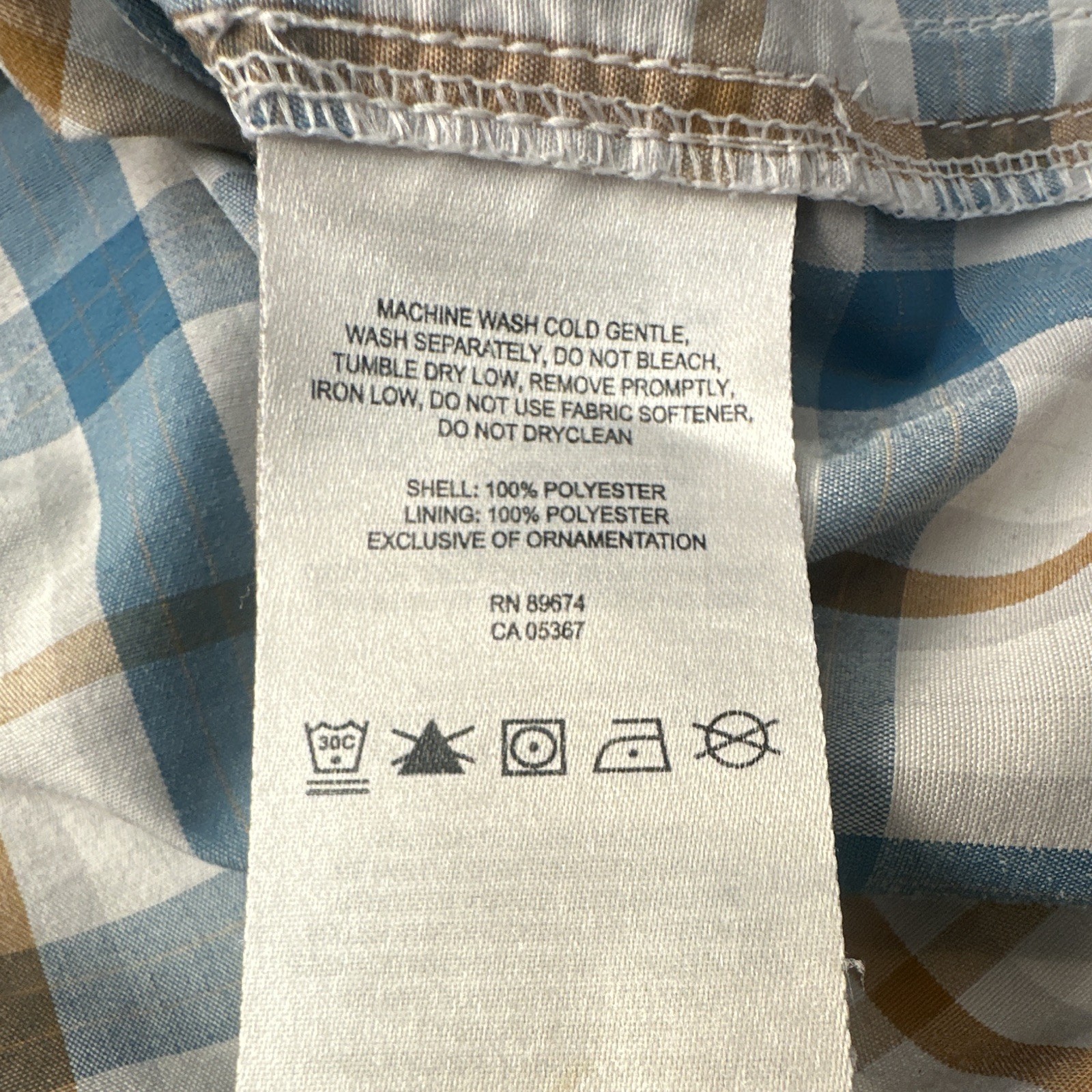 Mountain Hardware Mens XL Blue Tan Plaid Short Sleeve Button-Up