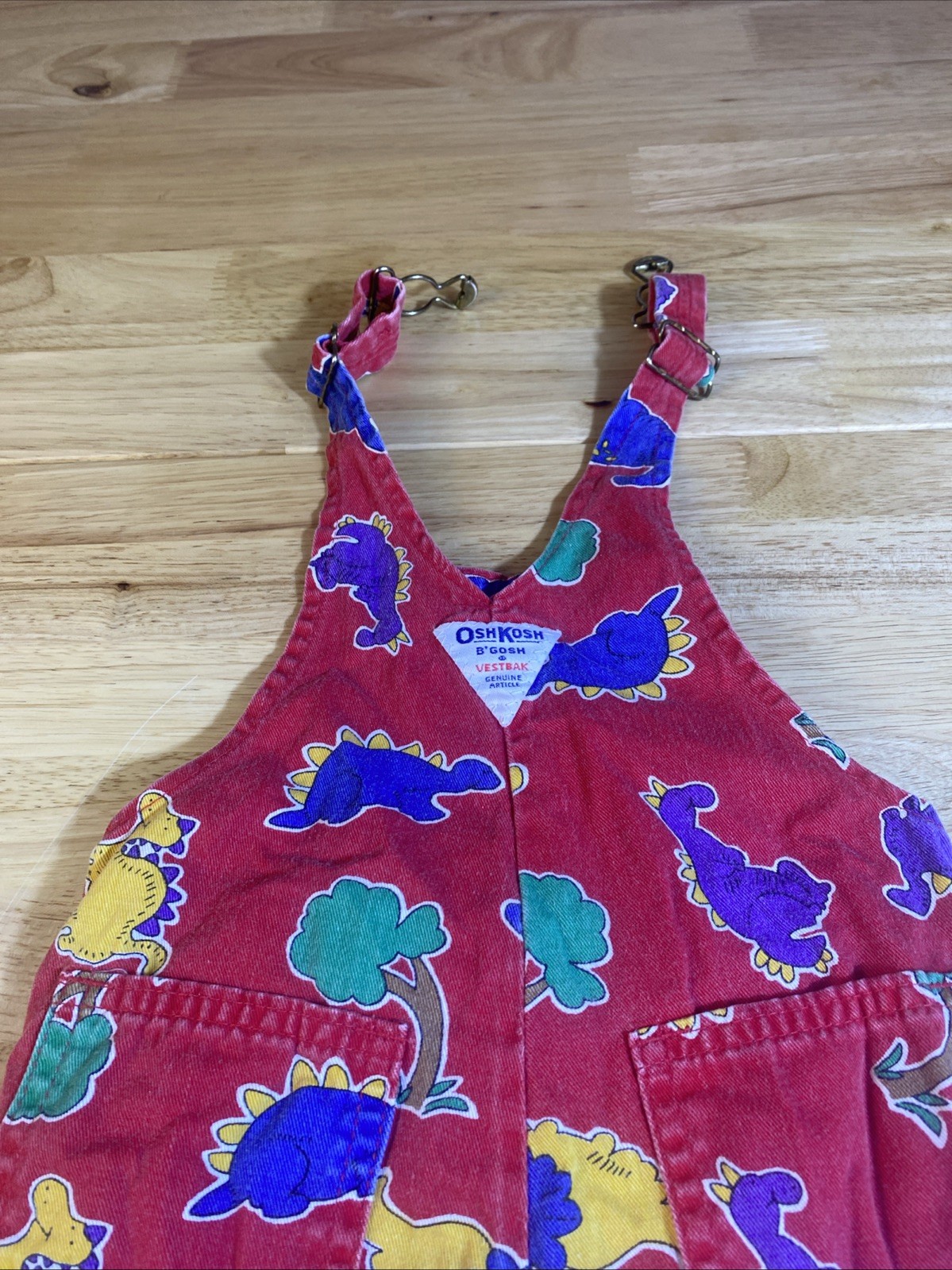 VTG Oshkosh B’Gosh Vestback Red Dinosaur Overalls SZ 18M Paper Tag USA