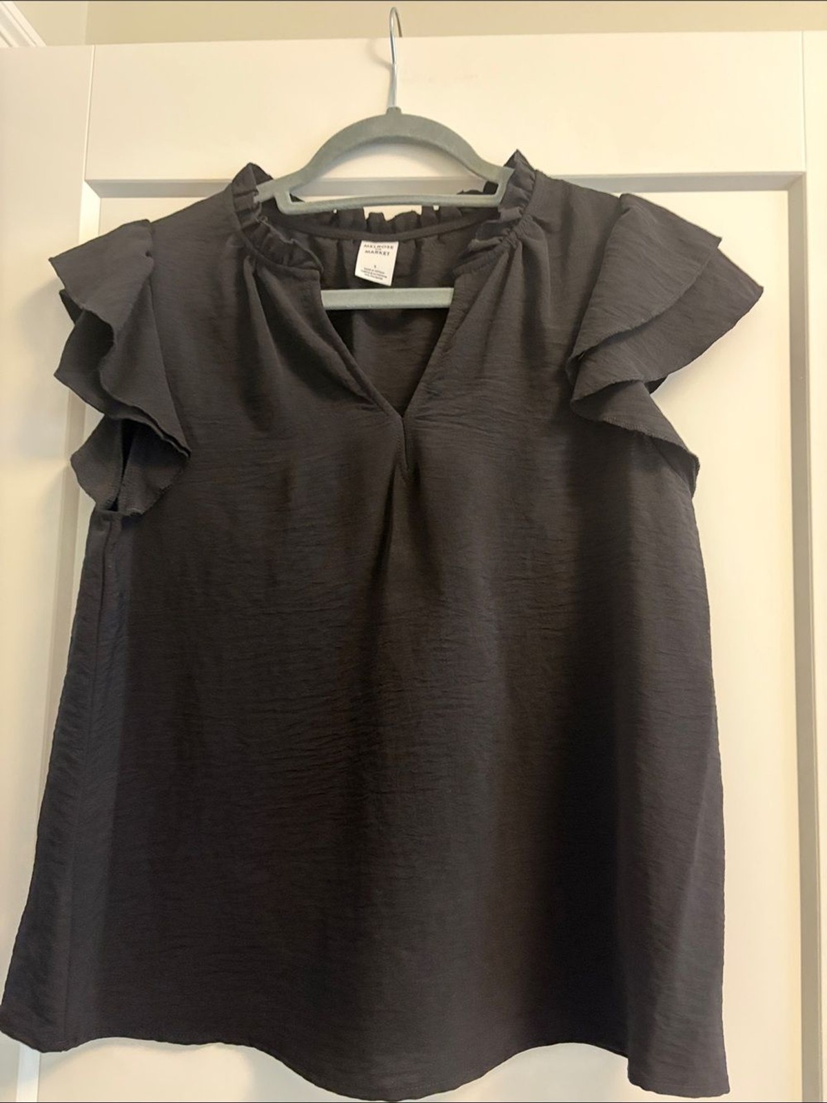 Melrose and Market Black Ruffle Sleeve V-Neck Blouse
