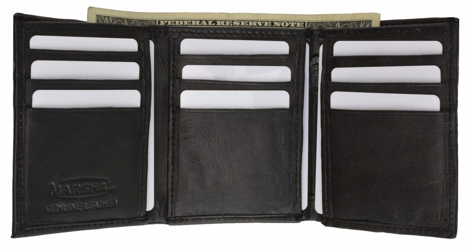 Genuine Cowhide Leather Credit Card Holder with Outside ID Window Trifold Wallet