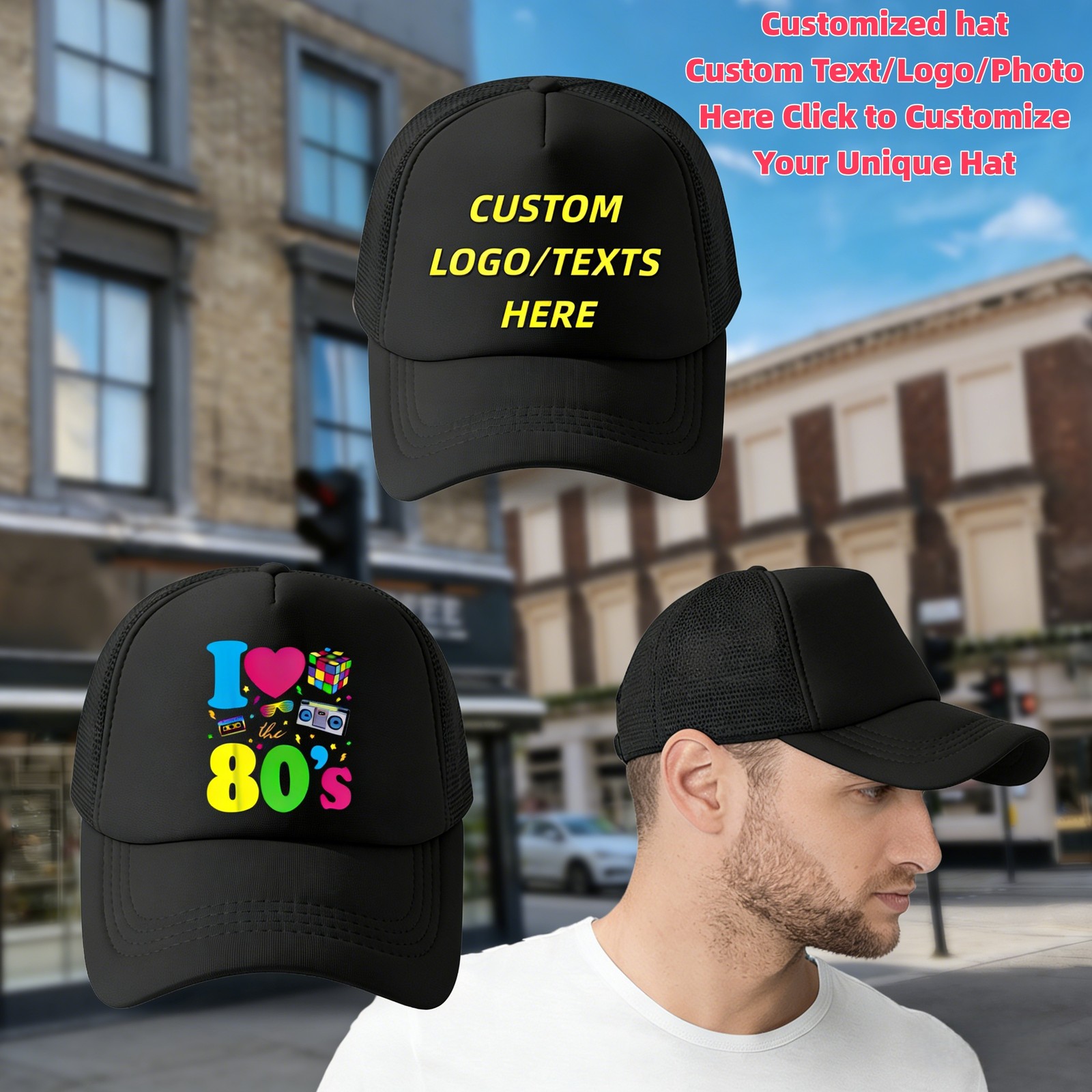 Curved Mesh Fishing Trucker Hat Custom Logo Name Photo Outdoor Daily Wear Cap