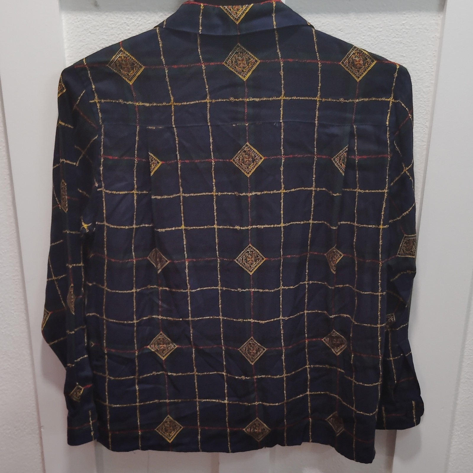 VTG 80’s J. McLaughlin for Sanyo Womens 6 Blue Plaid Collared Long Sleeve Rayon