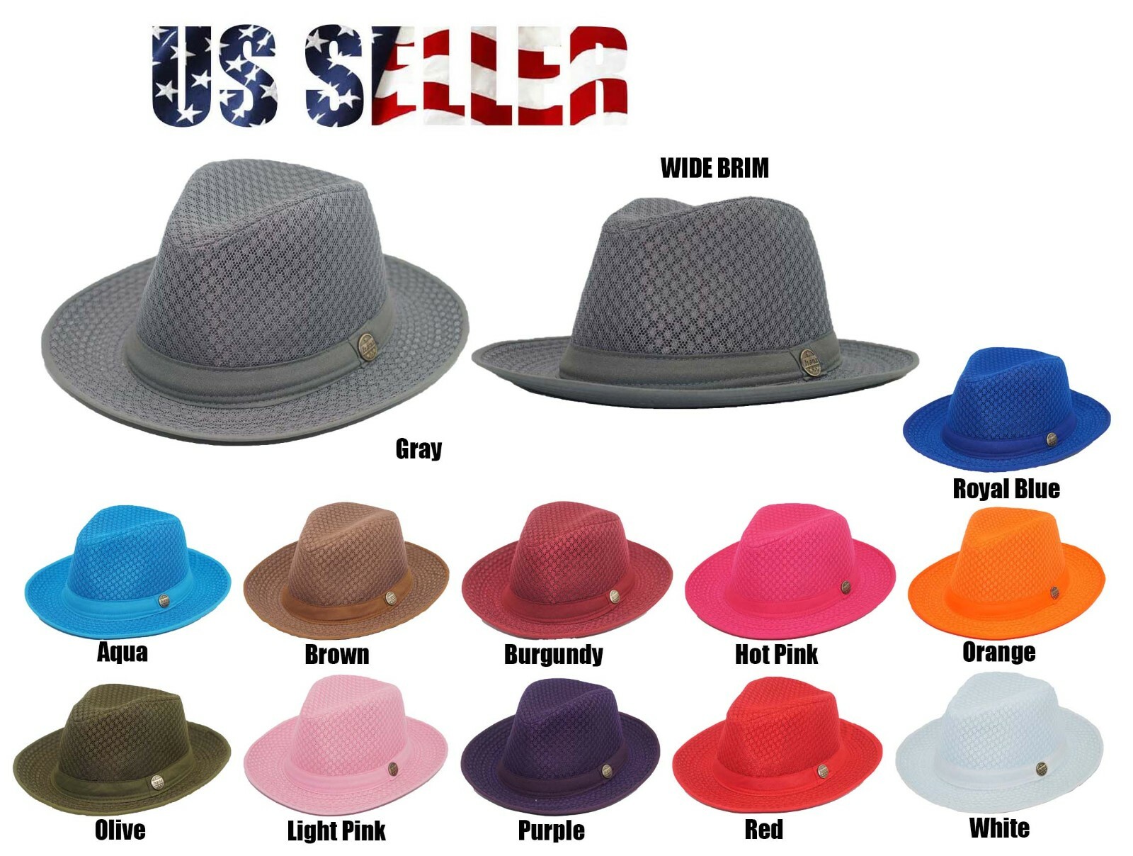 Light Mesh Fedora Wide Brim Cowboy Style Hat Soft Cool Summer Classic