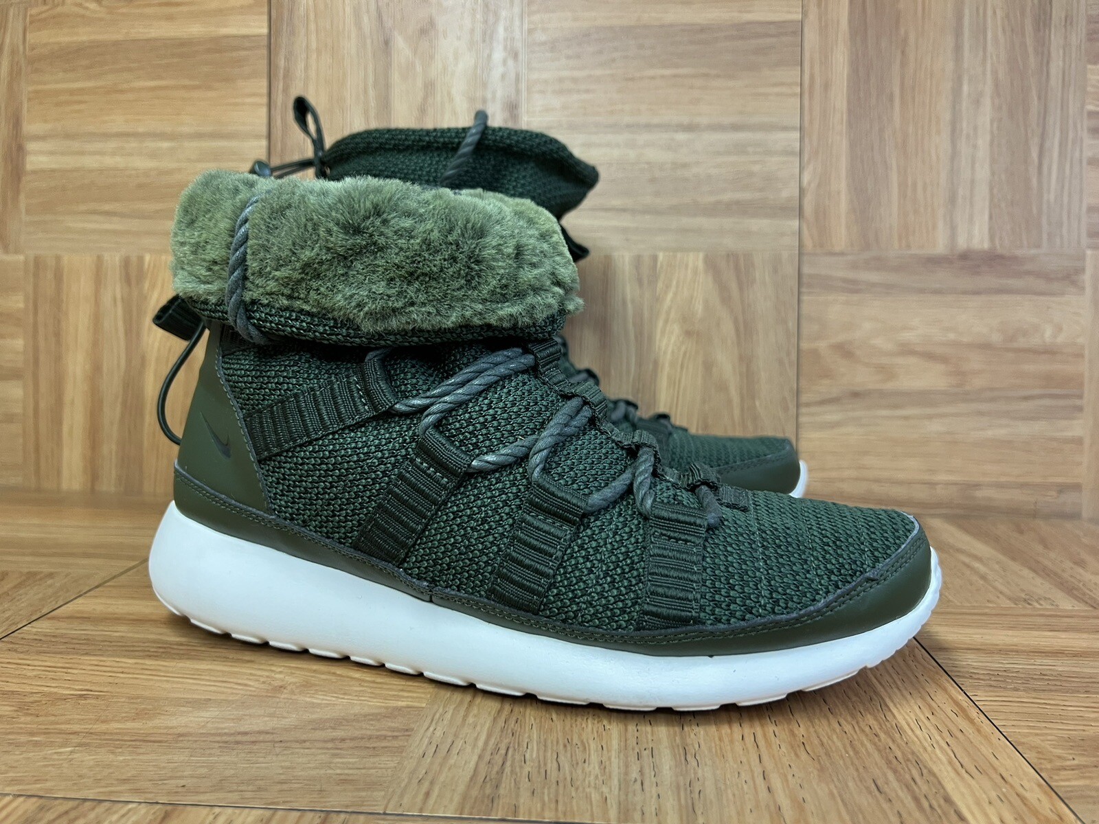 RARE🔥 Sz 7 – Nike Roshe One Green Sherpa Lined High Top Shoe Bomber 807424-300